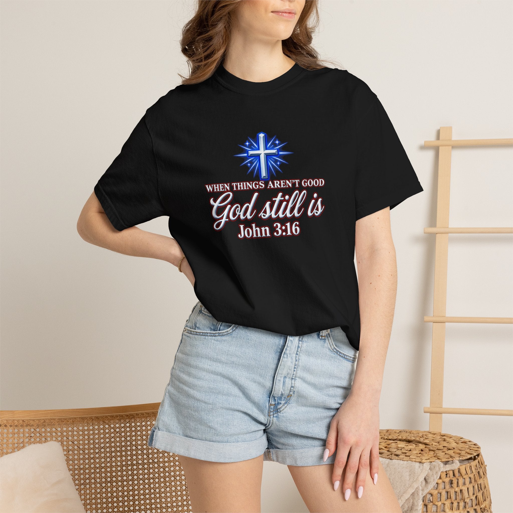 God Still Is T-Shirt – John 3:16 Cross Christian Tee (Full Armor of God)