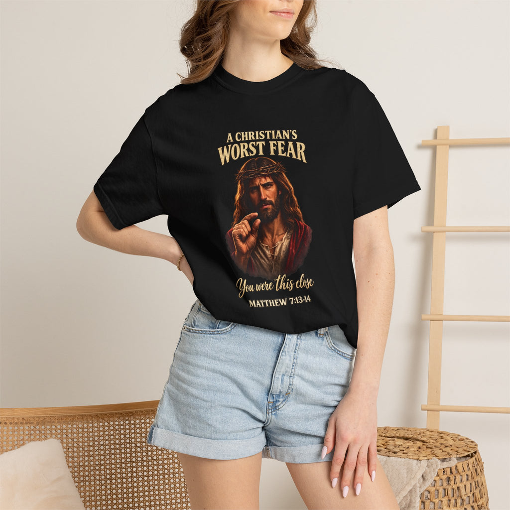 Christian T-Shirt "A Christian's Worst Fear" — Jesus Graphic Tee with "Full Armor of God" Back