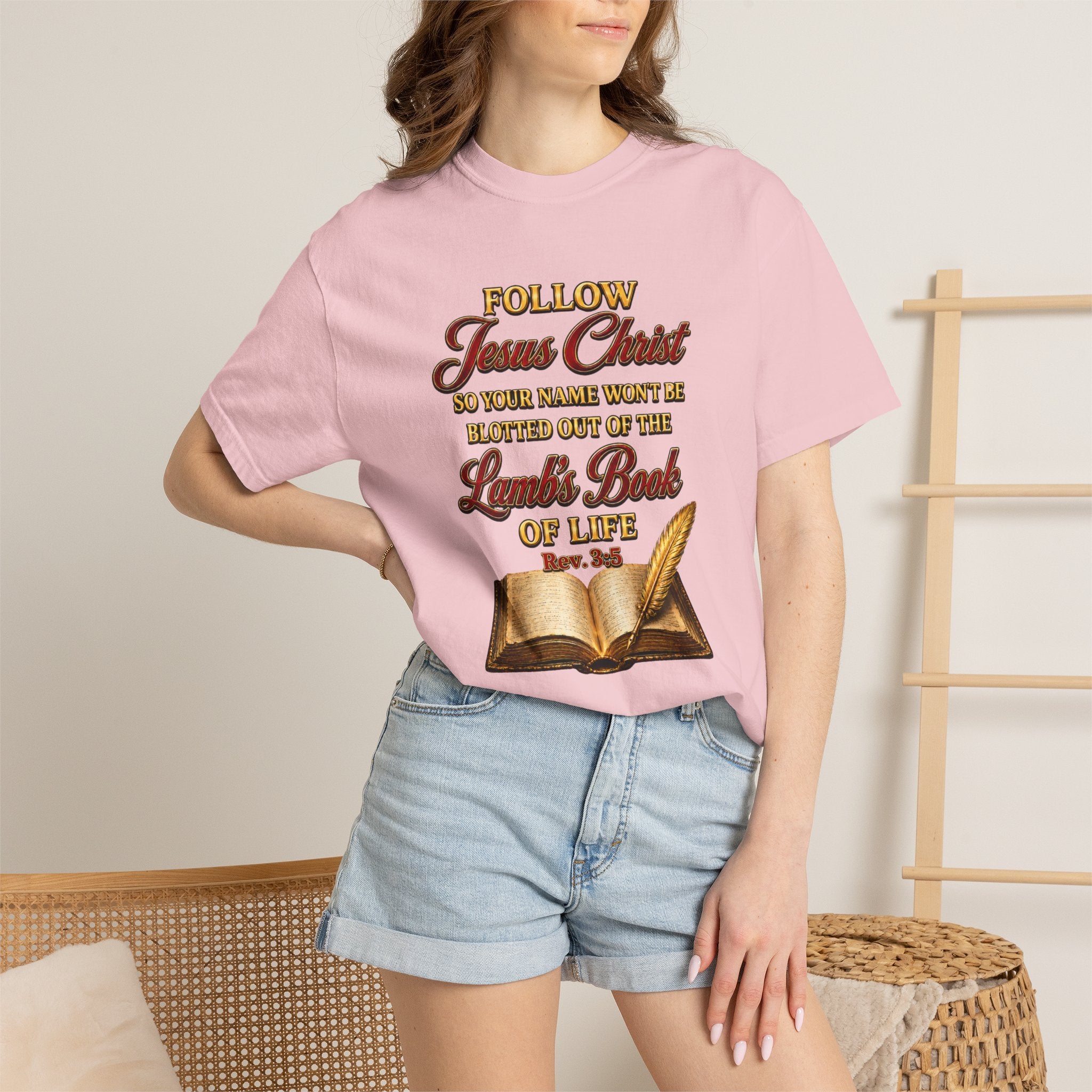 Christian T-Shirt - "Follow Jesus Christ" Bible Verse Graphic Tee (Book of Life)