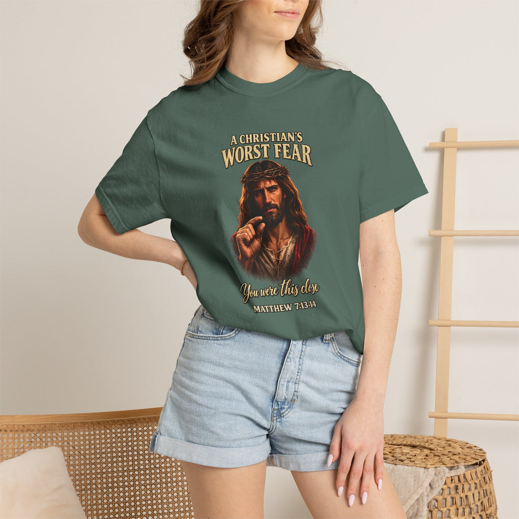 Christian T-Shirt "A Christian's Worst Fear" — Jesus Graphic Tee with "Full Armor of God" Back