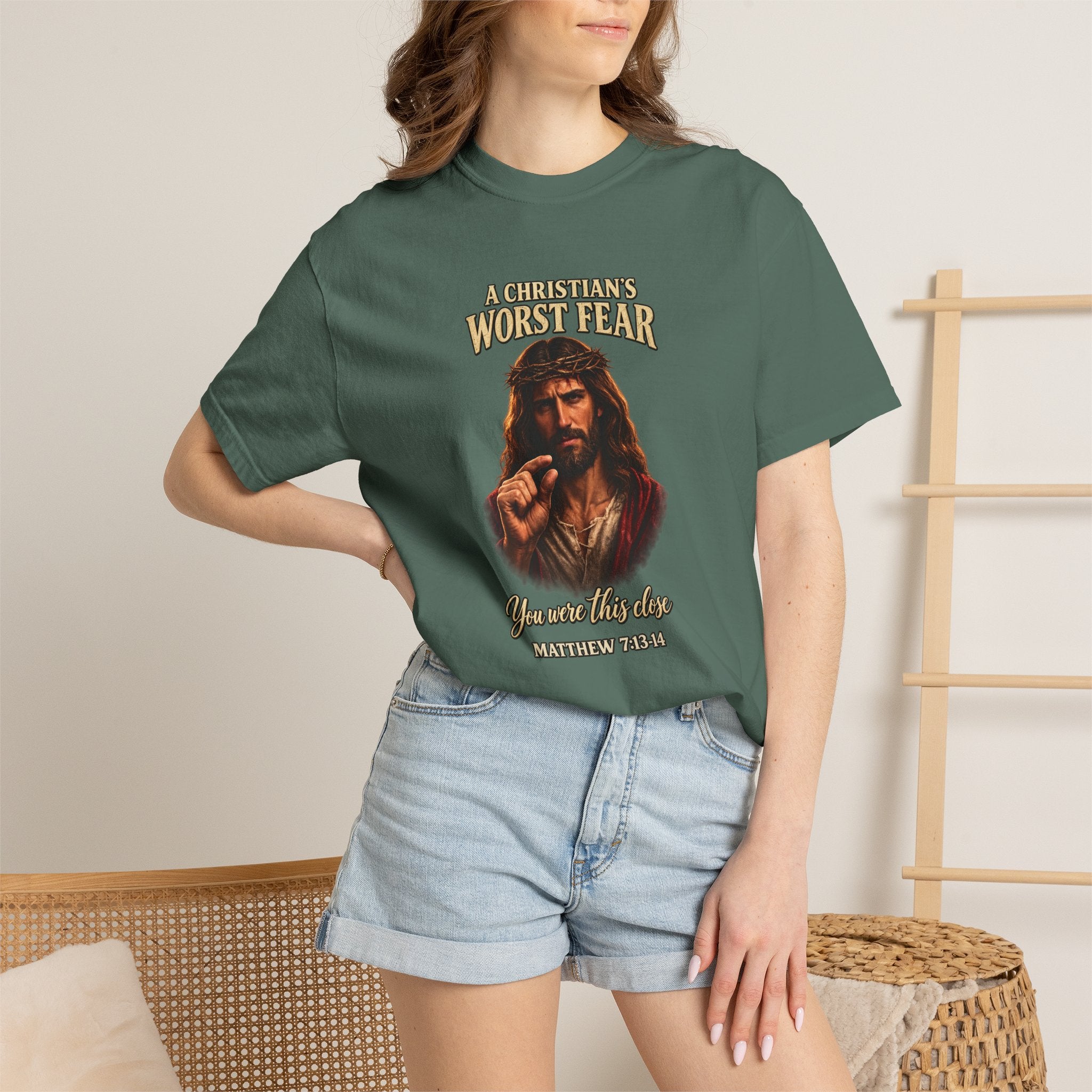Christian T-Shirt "A Christian's Worst Fear" — Jesus Graphic Tee with "Full Armor of God" Back