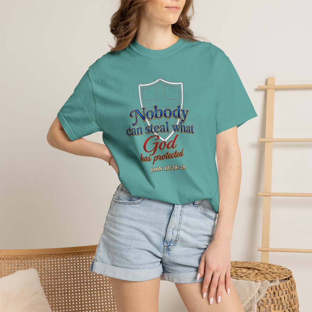 Faith Shield T‑Shirt — "Nobody Can Steal What God Has Protected" Christian Tee