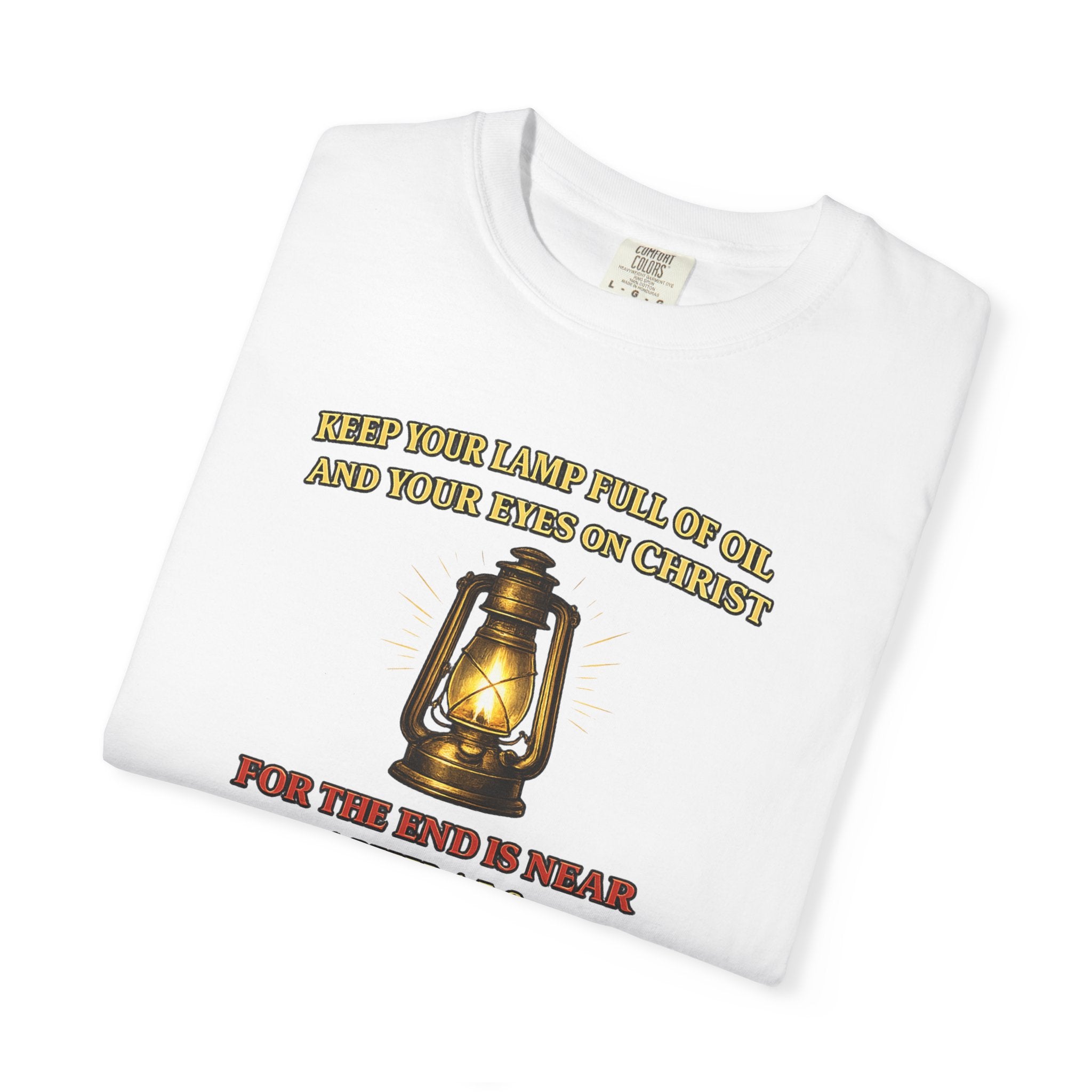 Christian Lantern T-Shirt — "Keep Your Lamp Full of Oil" Scripture Tee