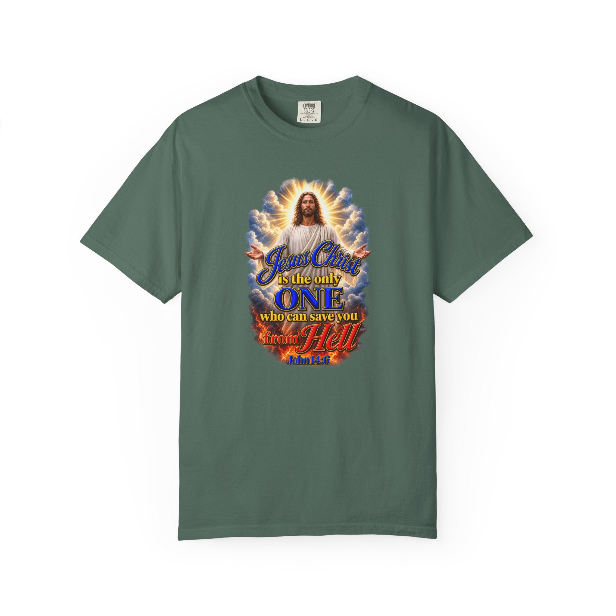 Christian Jesus Graphic T‑Shirt — "Jesus Christ is the only one who can save you from Hell" (Full Armor of God, Religious Faith Tee)