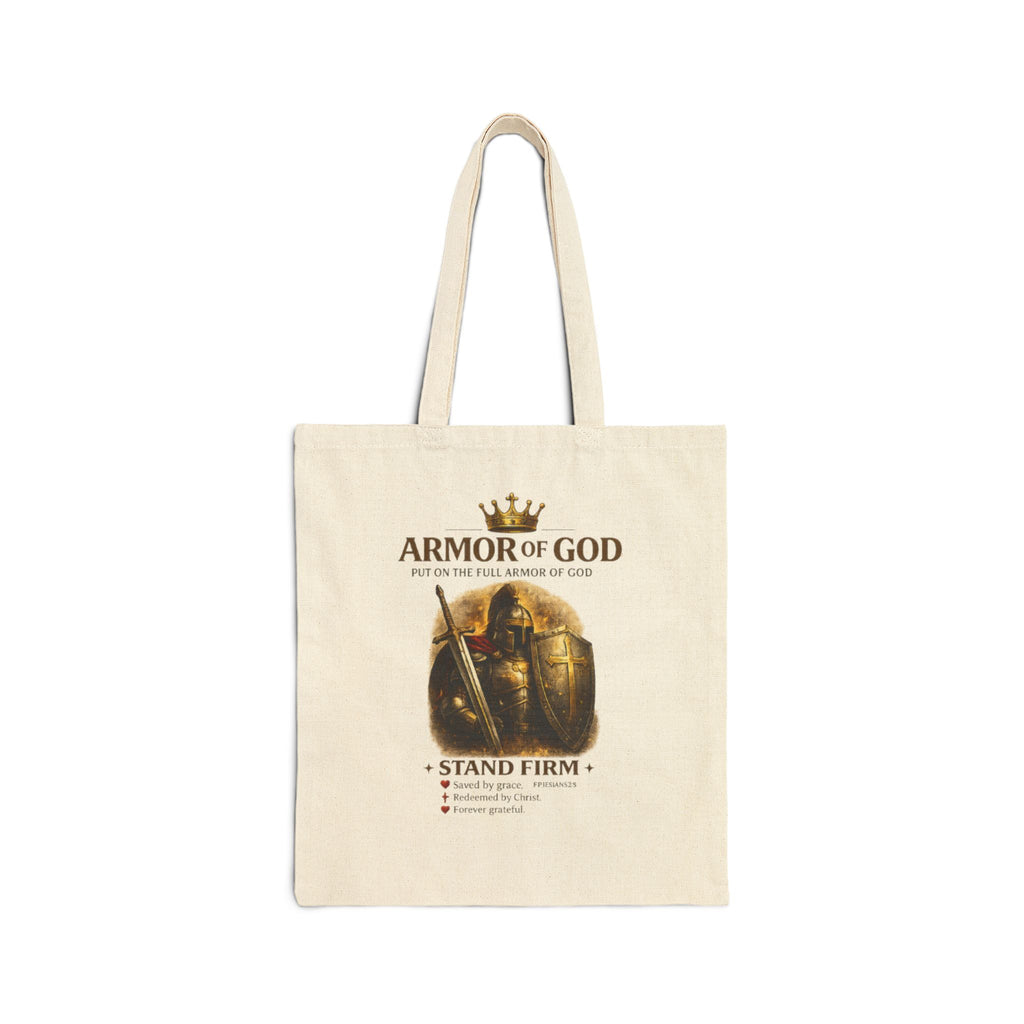 Armor of God Canvas Tote Bag — "Stand Firm" Christian Faith Tote