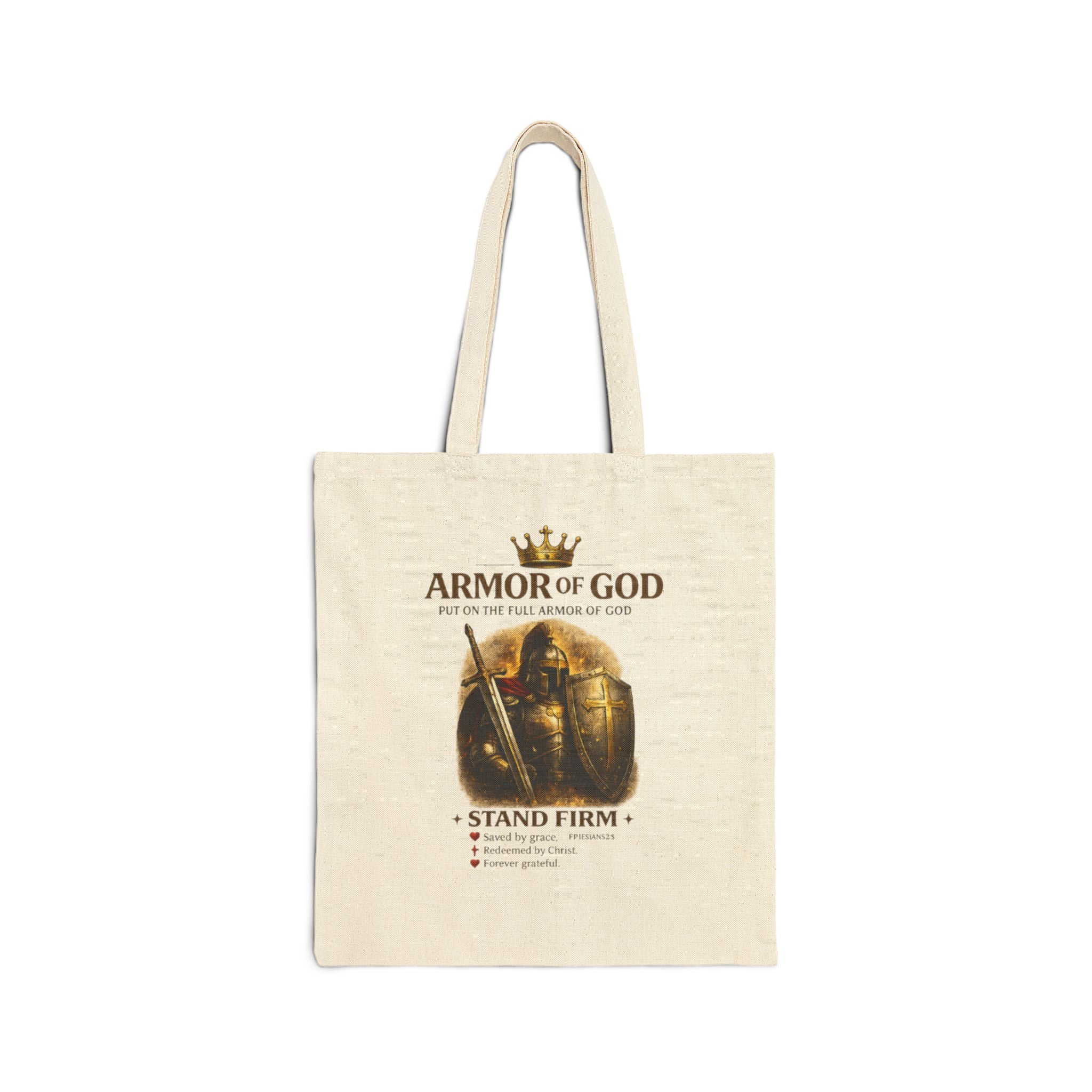 Armor of God Canvas Tote Bag — "Stand Firm" Christian Faith Tote