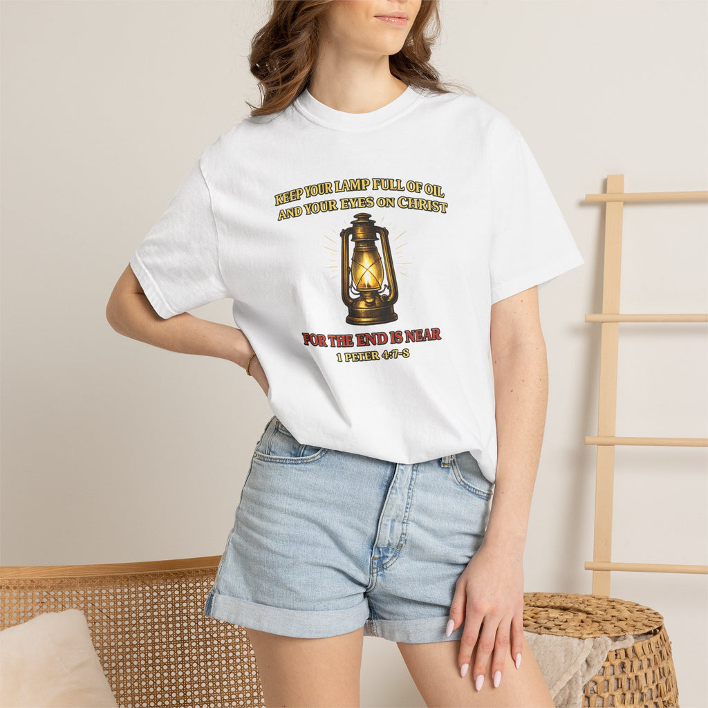 Christian Lantern T-Shirt — "Keep Your Lamp Full of Oil" Scripture Tee