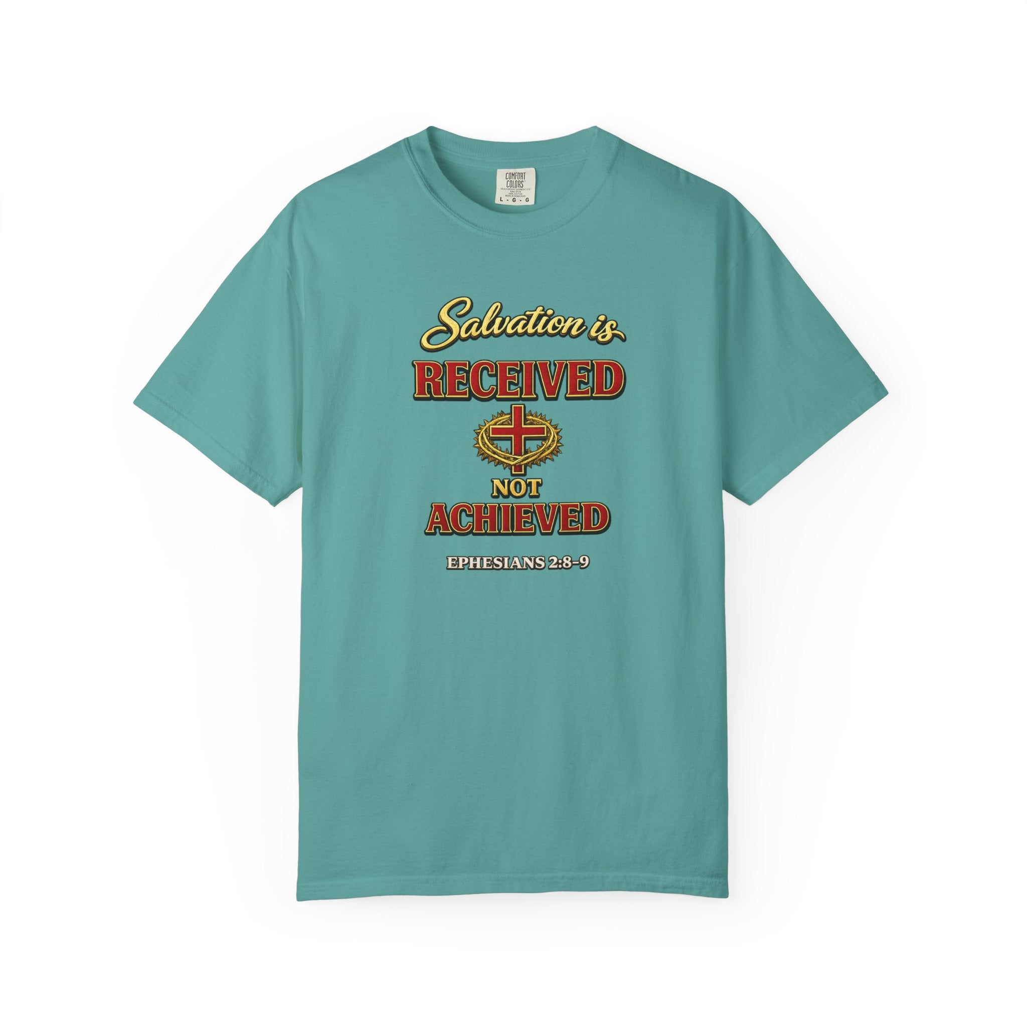 Faith T-Shirt — "Salvation Is Received Not Achieved" Christian Graphic Tee (Full Armor of God)