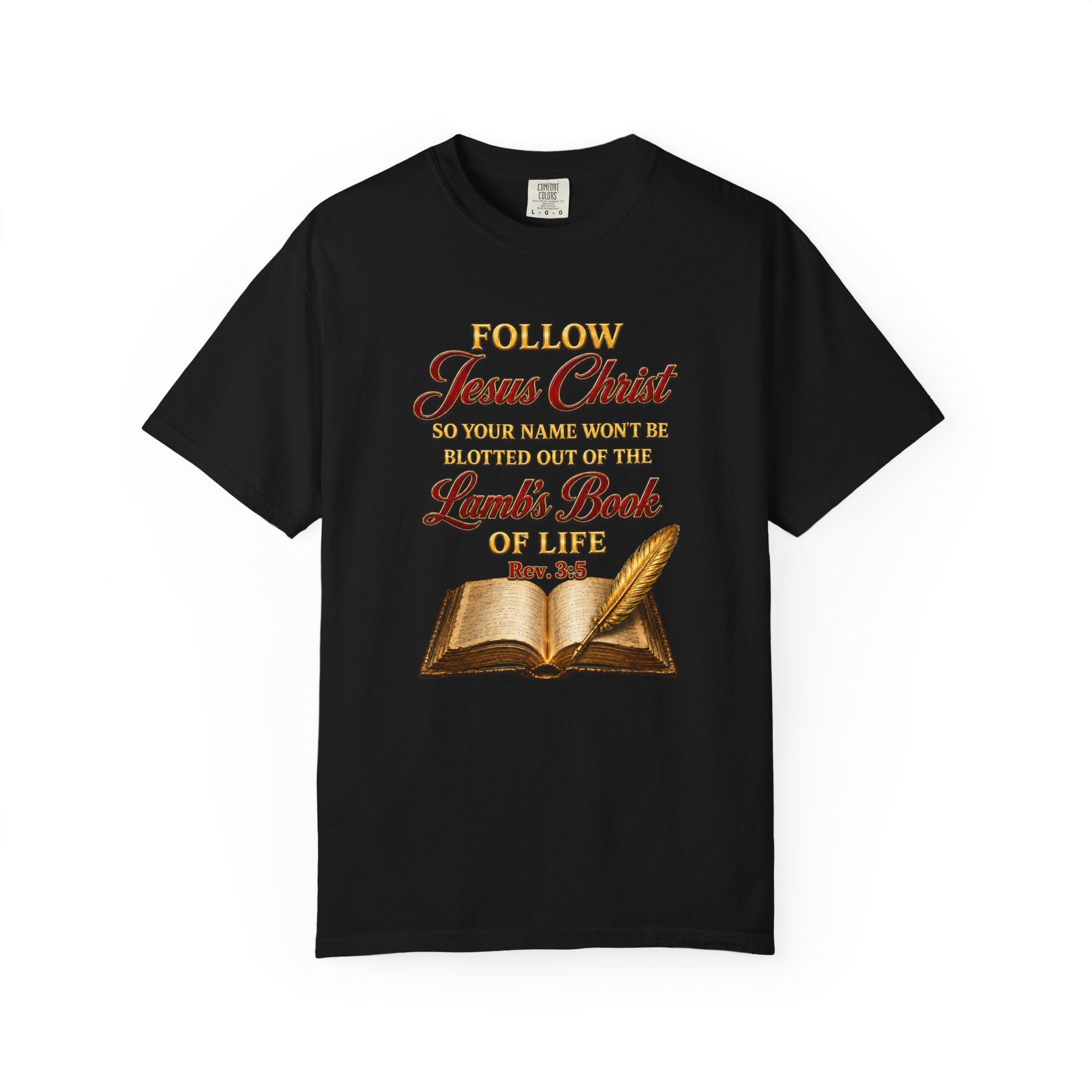 Christian T-Shirt - "Follow Jesus Christ" Bible Verse Graphic Tee (Book of Life)