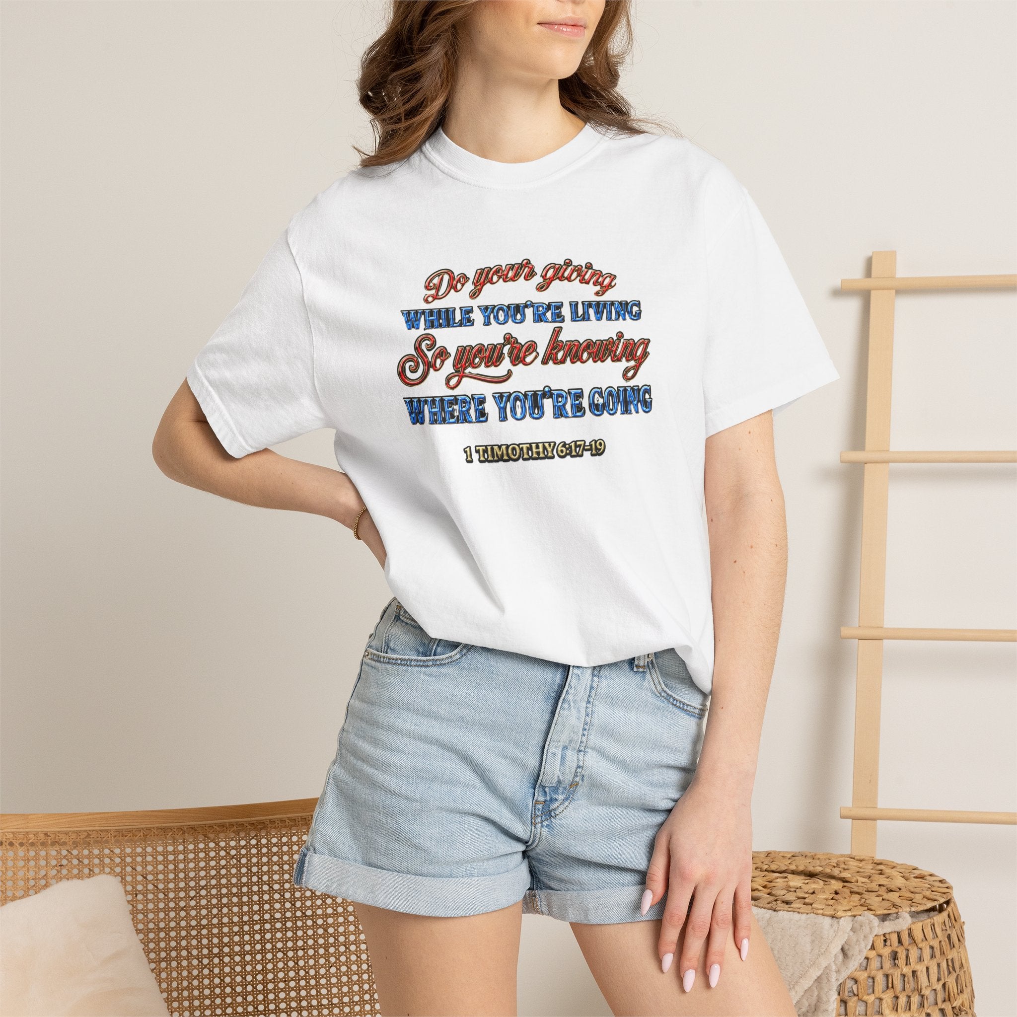 Inspirational Script T-Shirt — Do Your Giving While You're Living Retro Typography Tee