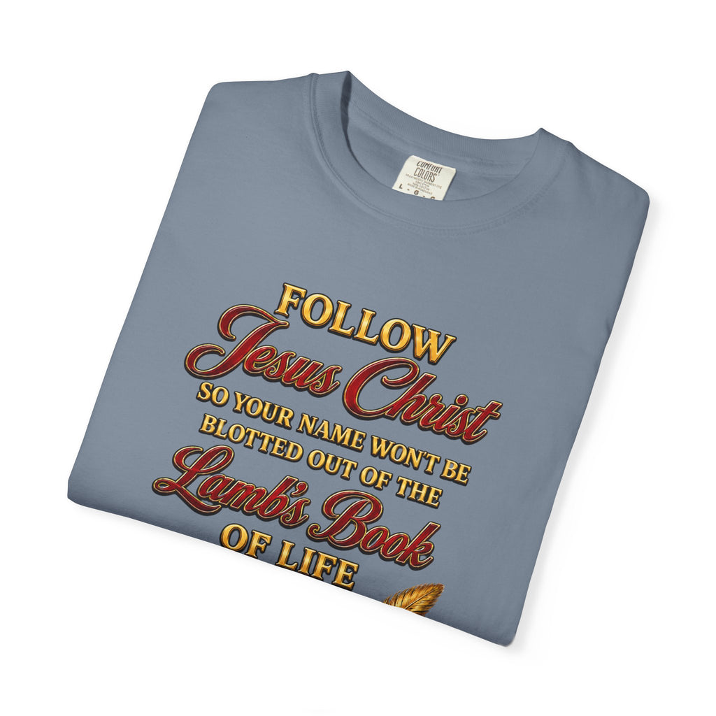 Christian T-Shirt - "Follow Jesus Christ" Bible Verse Graphic Tee (Book of Life)