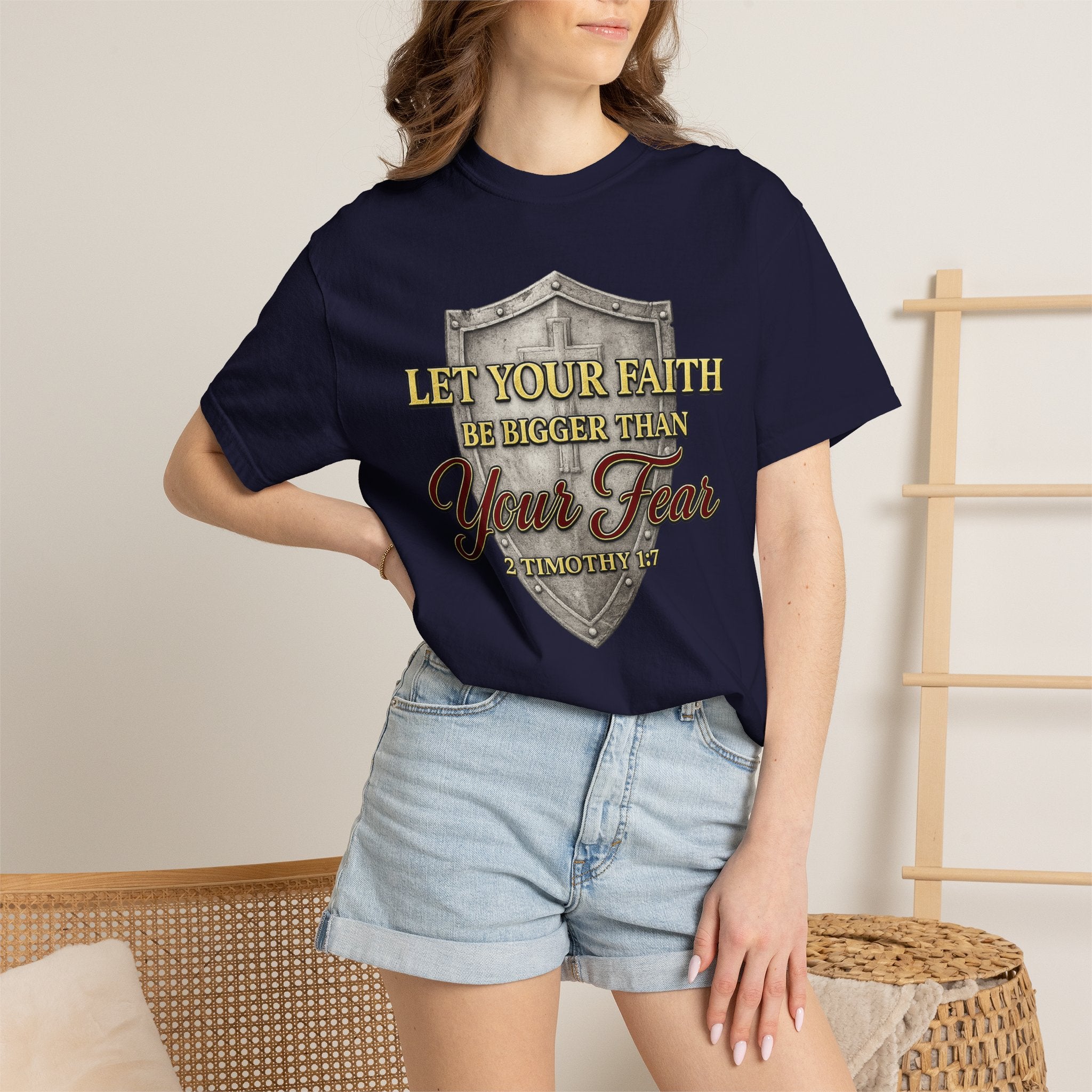 Faith Shield T-Shirt — "Let Your Faith Be Bigger Than Your Fear" Inspirational Christian Tee
