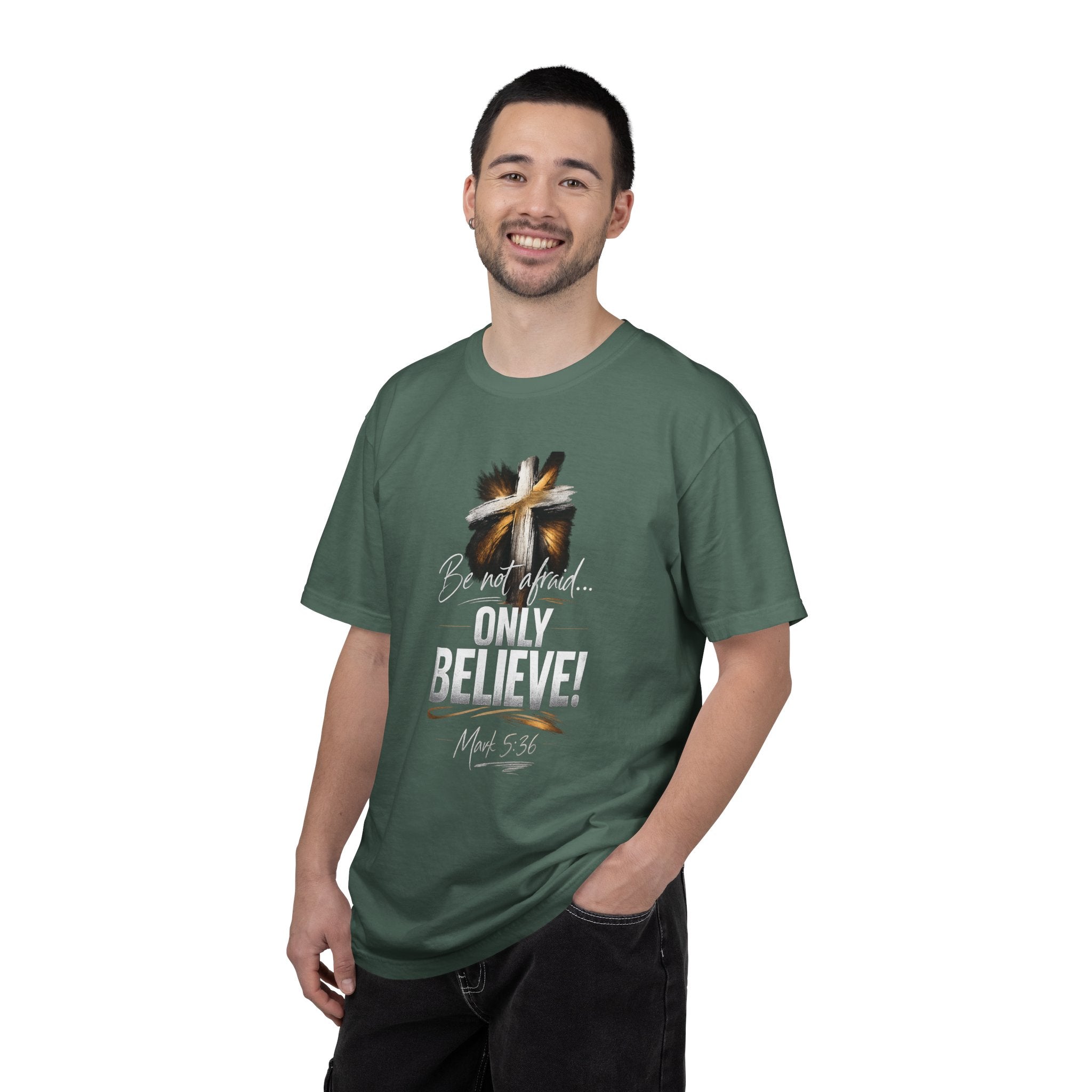 Only Believe! Christian Cross T-Shirt — Be Not Afraid - Dark Colors