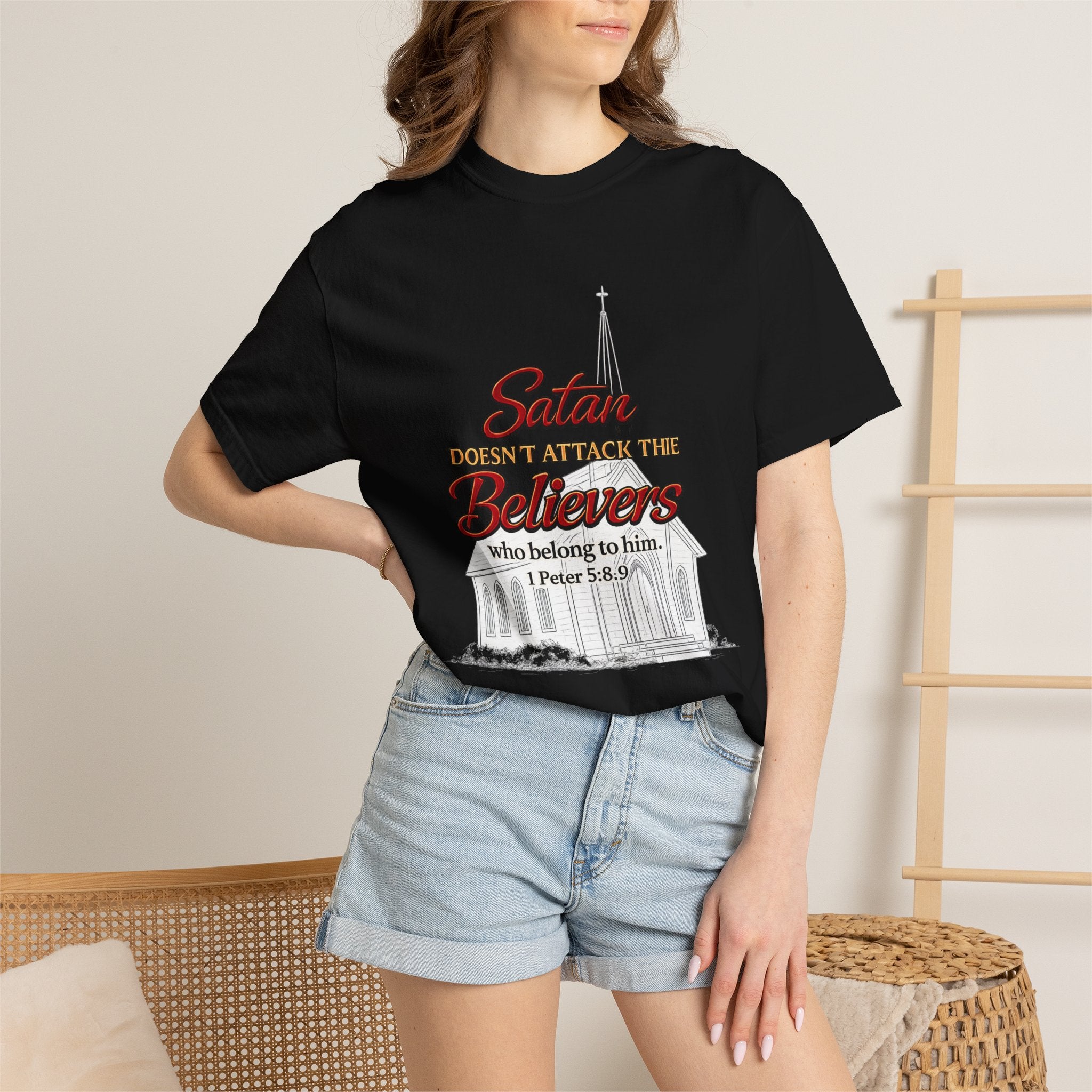 Christian Statement T-Shirt — "Satan Doesn't Attack the Believers" Church Scripture Tee