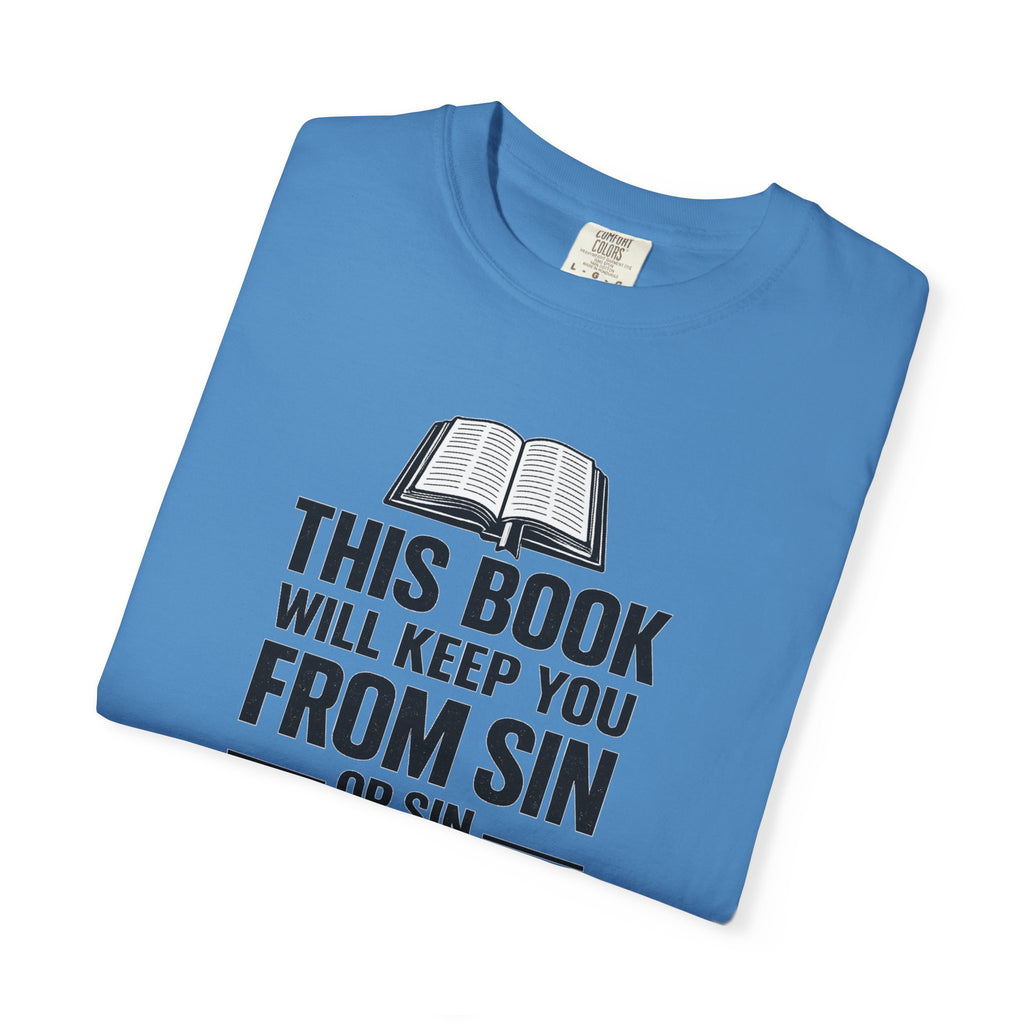 Religious T-Shirt — "This Book Will Keep You From Sin" Christian Bible Tee