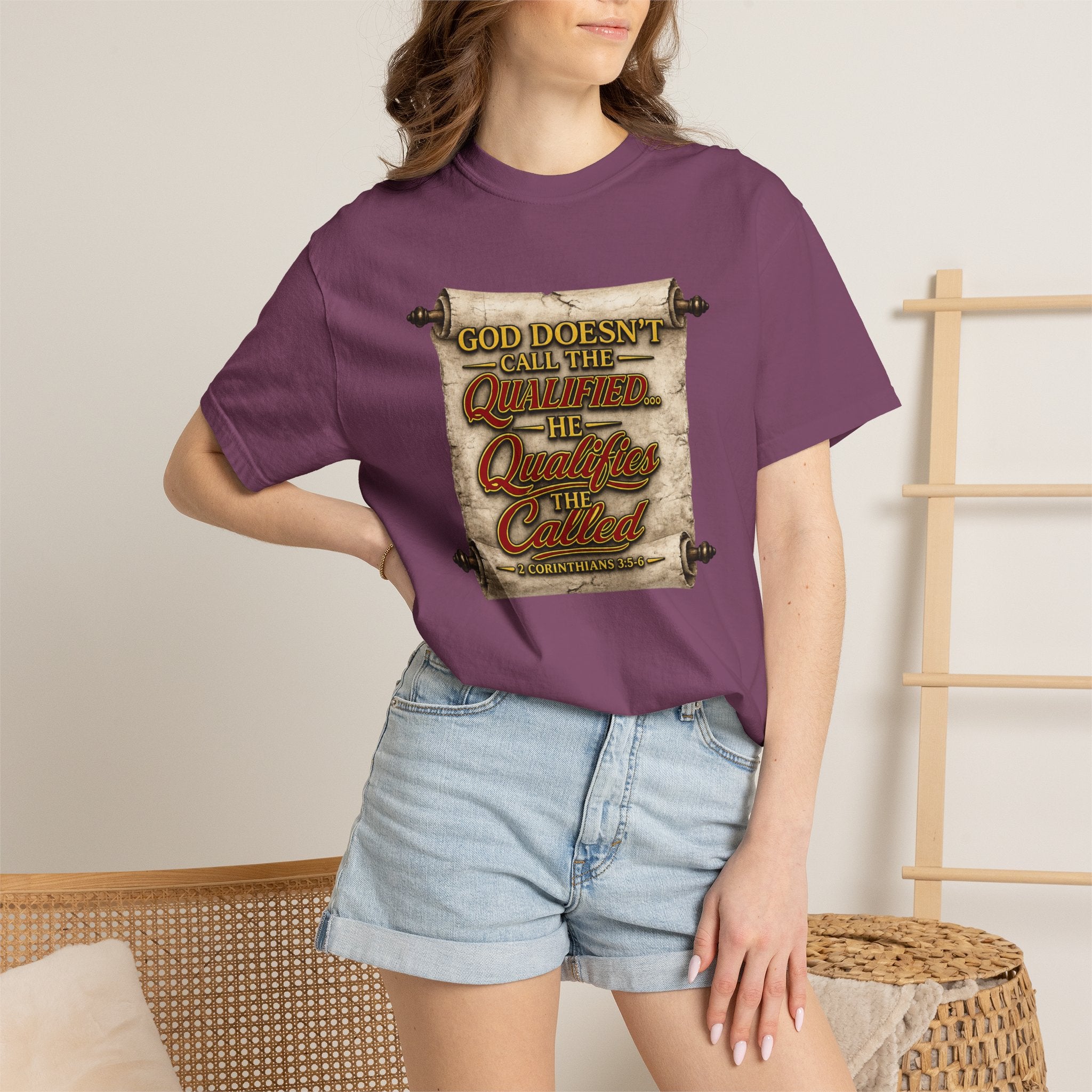 T-Shirt — "God Doesn't Call the Qualified, He Calls the Called" Scroll Christian Graphic