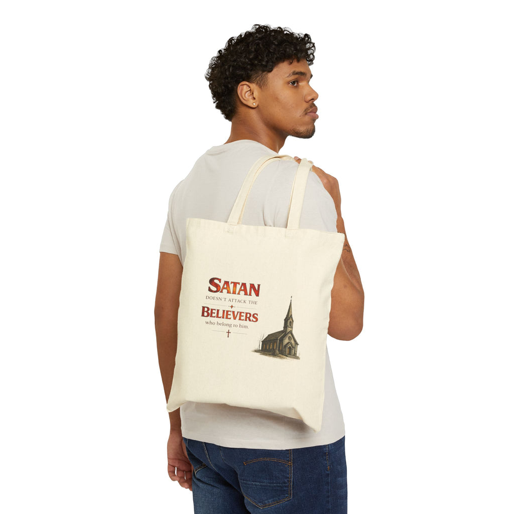Tote Bag — “Satan Believers” Church Illustration Cotton Canvas Tote