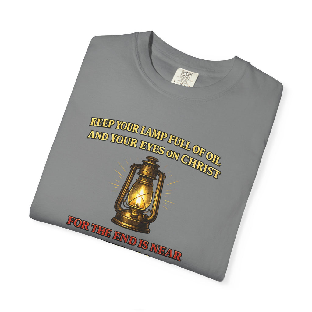 Christian Lantern T-Shirt — "Keep Your Lamp Full of Oil" Scripture Tee