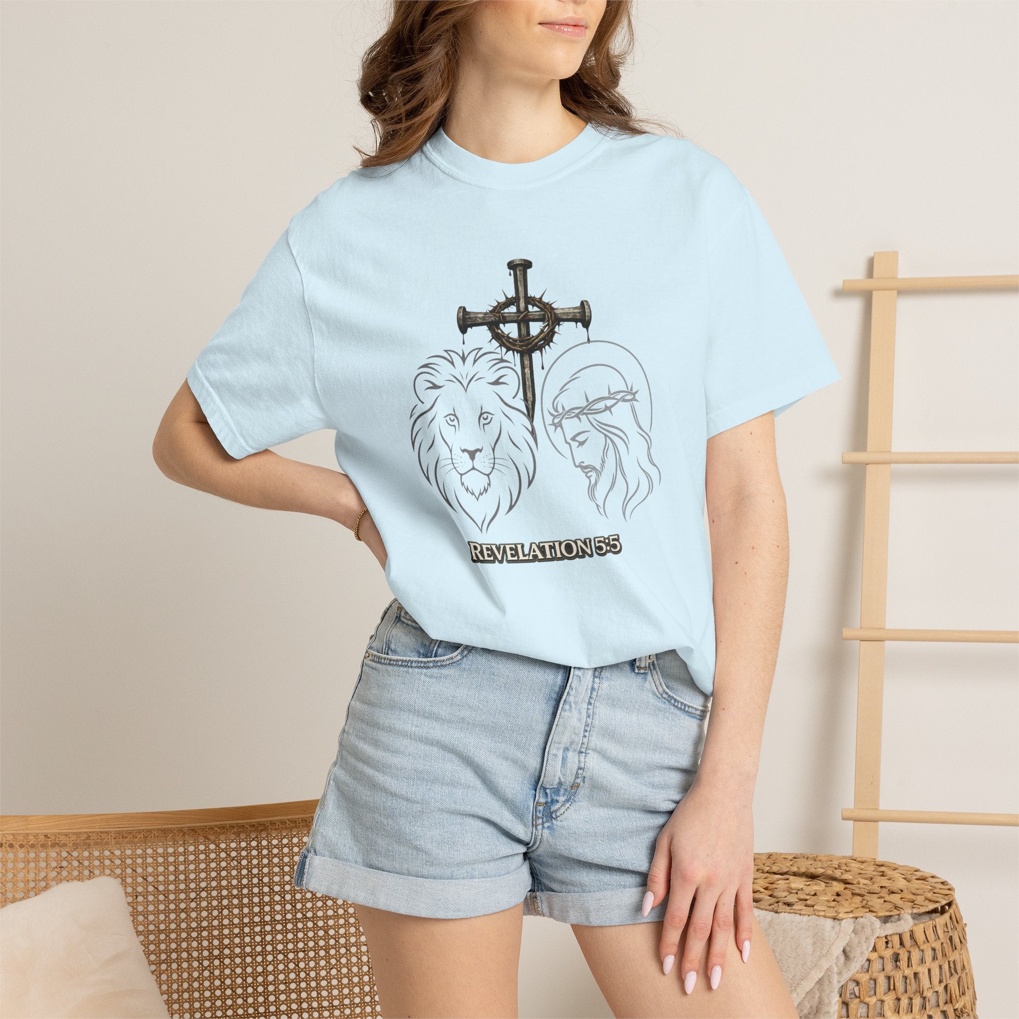 Christian Lion & Cross T-Shirt — 'Revelation 5' Faith Graphic Tee