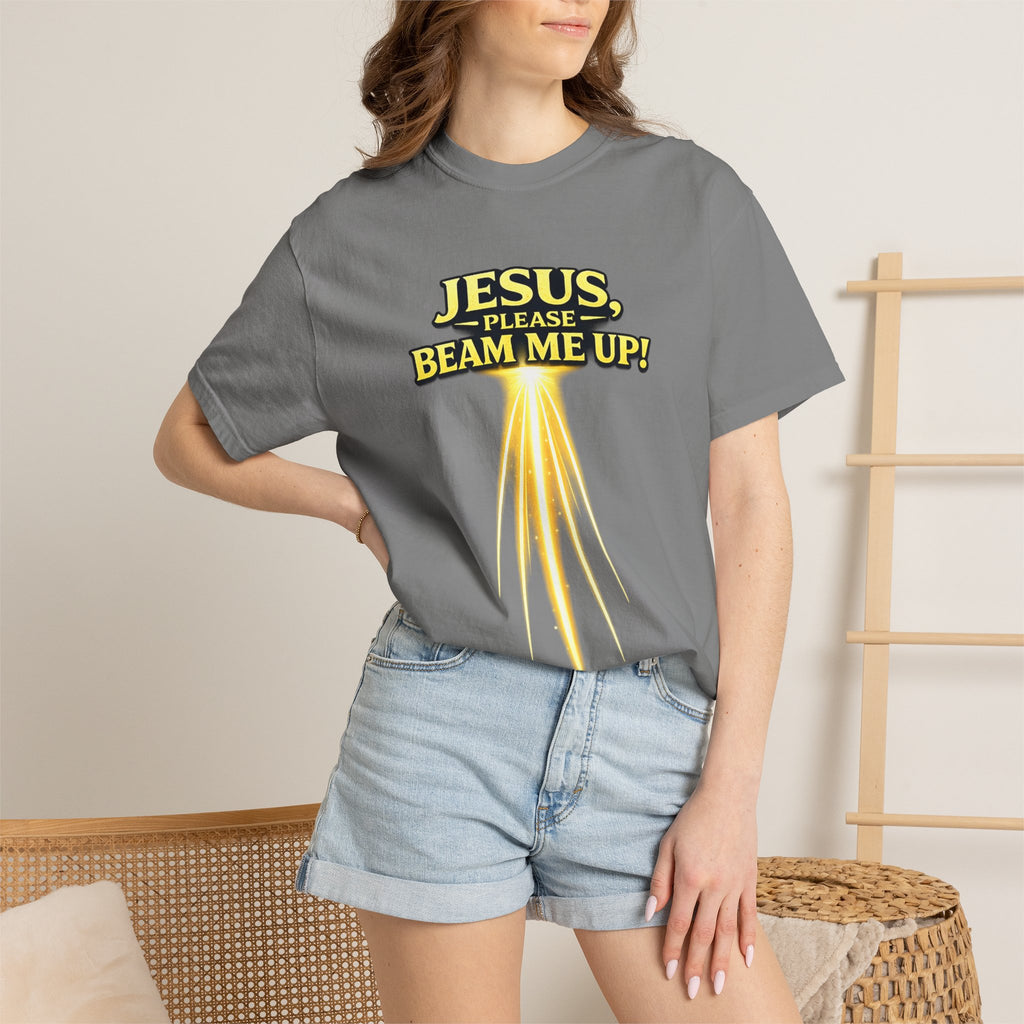Jesus Please Beam Me Up T-Shirt — Christian Graphic Tee with Heavenly Beam