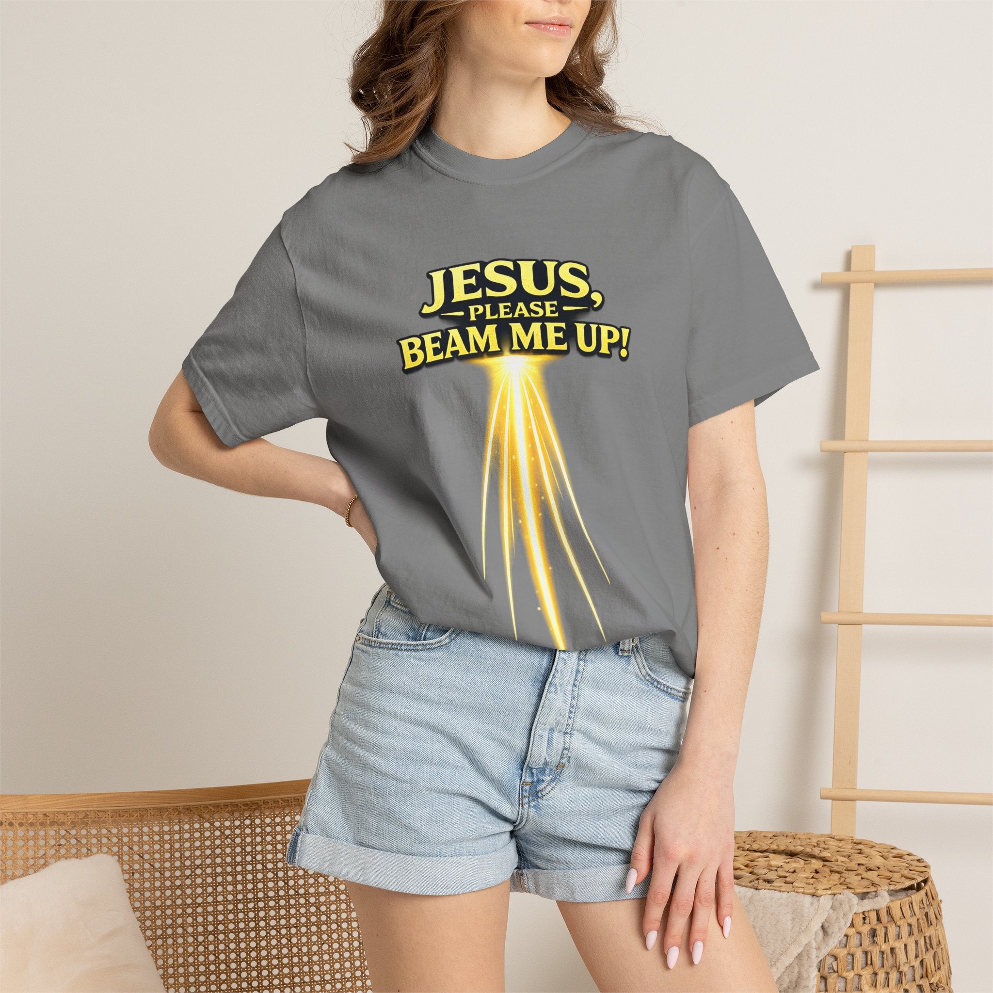 Jesus Please Beam Me Up T-Shirt — Christian Graphic Tee with Heavenly Beam