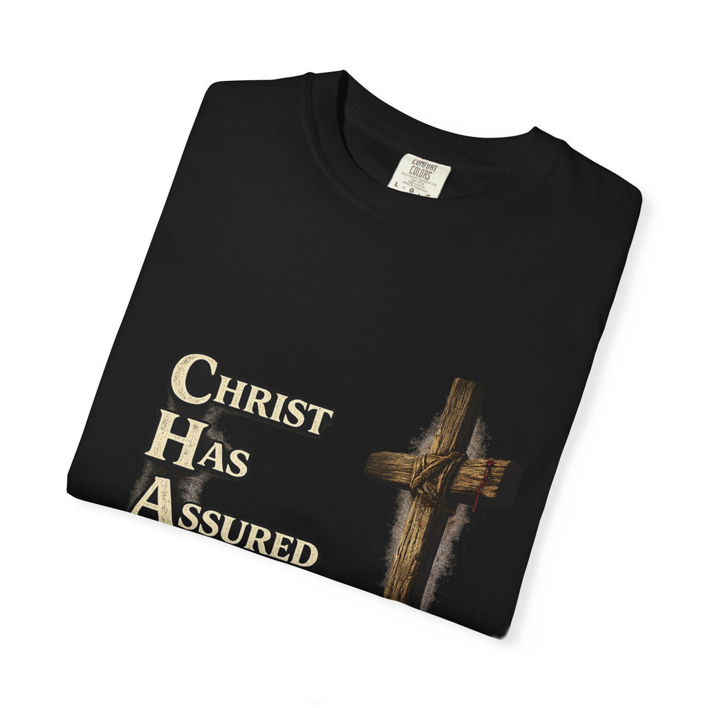 Christian Cross T‑Shirt — "CHAOS: Christ Has Assured Our Salvation" Faith Tee