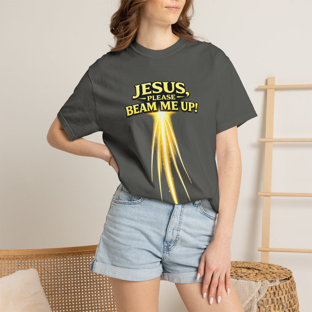 Jesus Please Beam Me Up T-Shirt — Christian Graphic Tee with Heavenly Beam