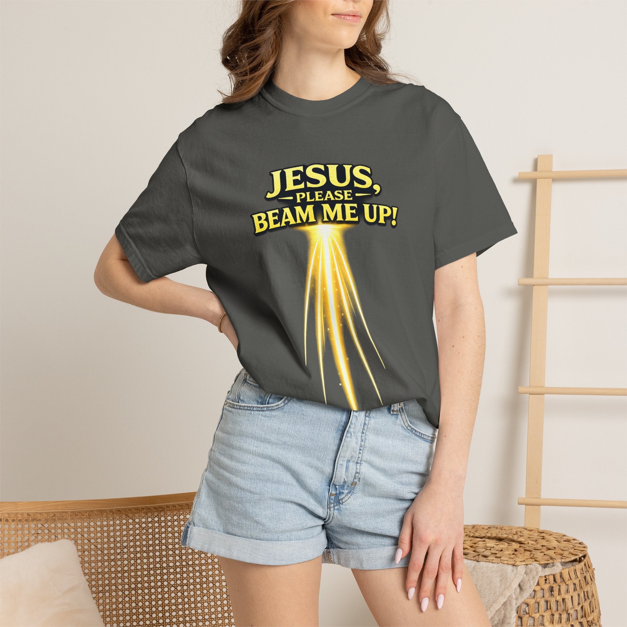 Jesus Please Beam Me Up T-Shirt — Christian Graphic Tee with Heavenly Beam