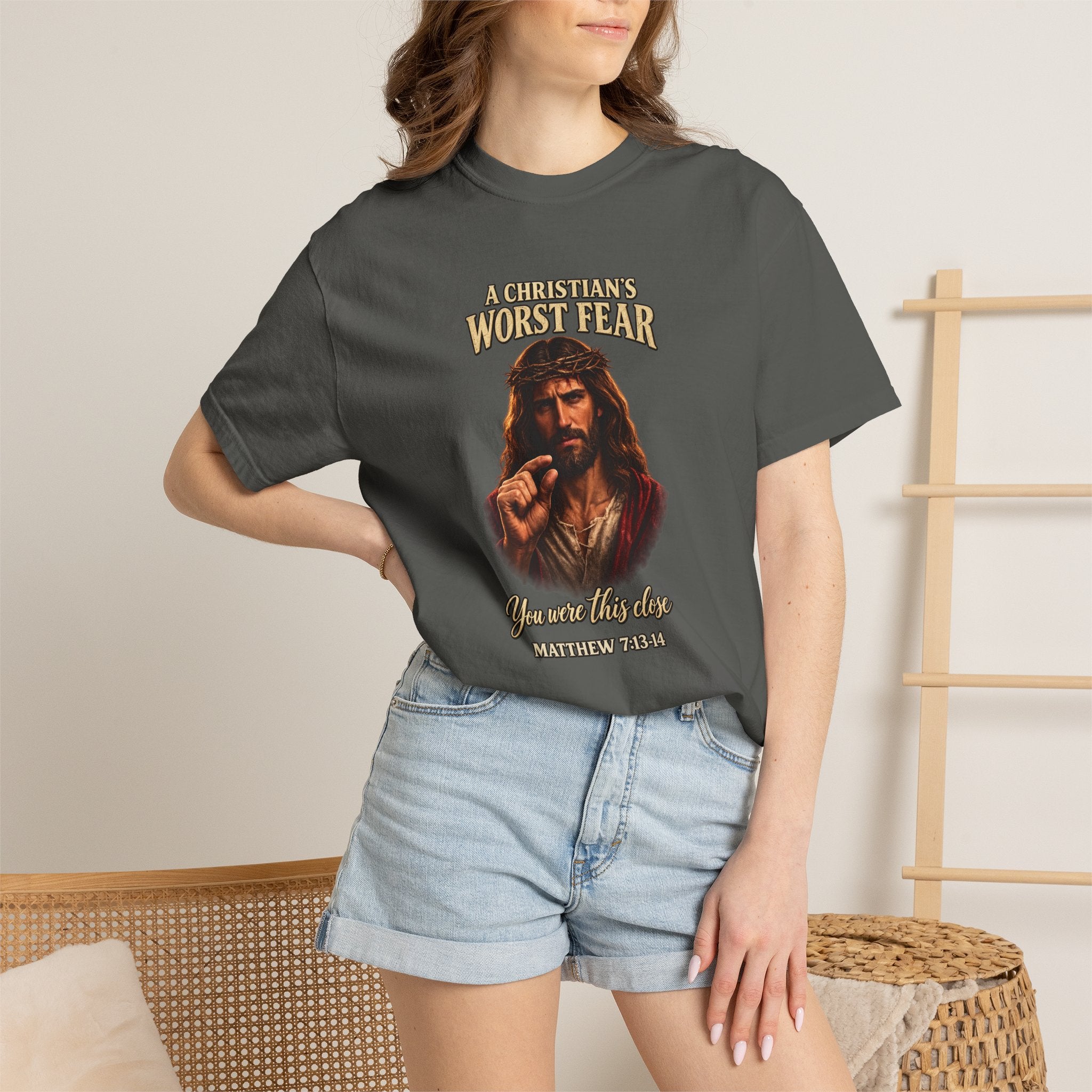 Christian T-Shirt "A Christian's Worst Fear" — Jesus Graphic Tee with "Full Armor of God" Back