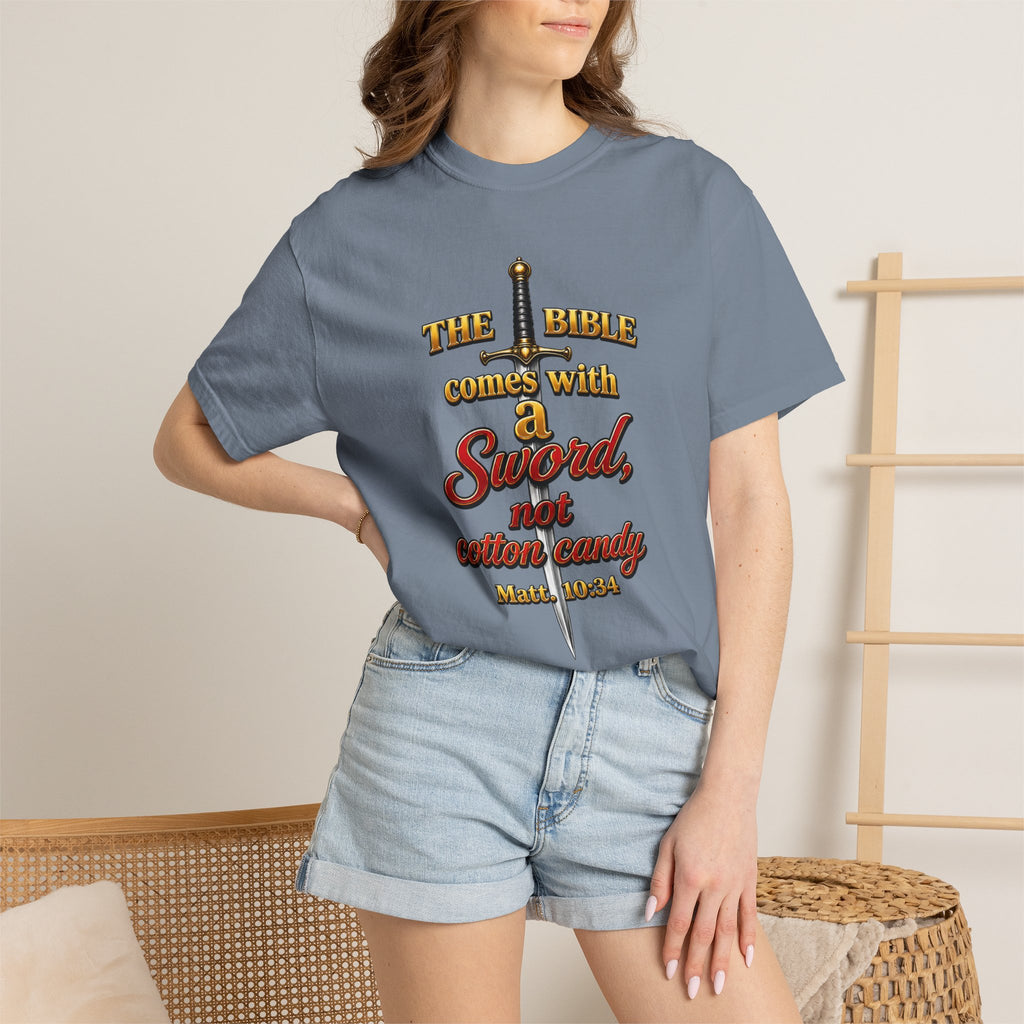 Sword Not Cotton Candy T-Shirt — "The Bible Comes With a Sword" Christian Graphic Tee