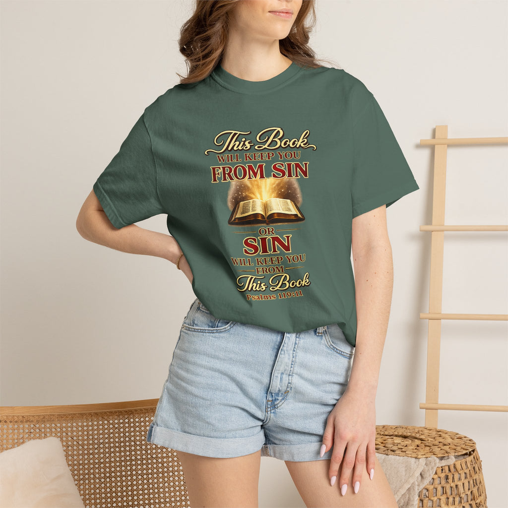 Bible Verse T-Shirt — "This Book Will Keep You From Sin" Psalm 119:11 Christian Tee