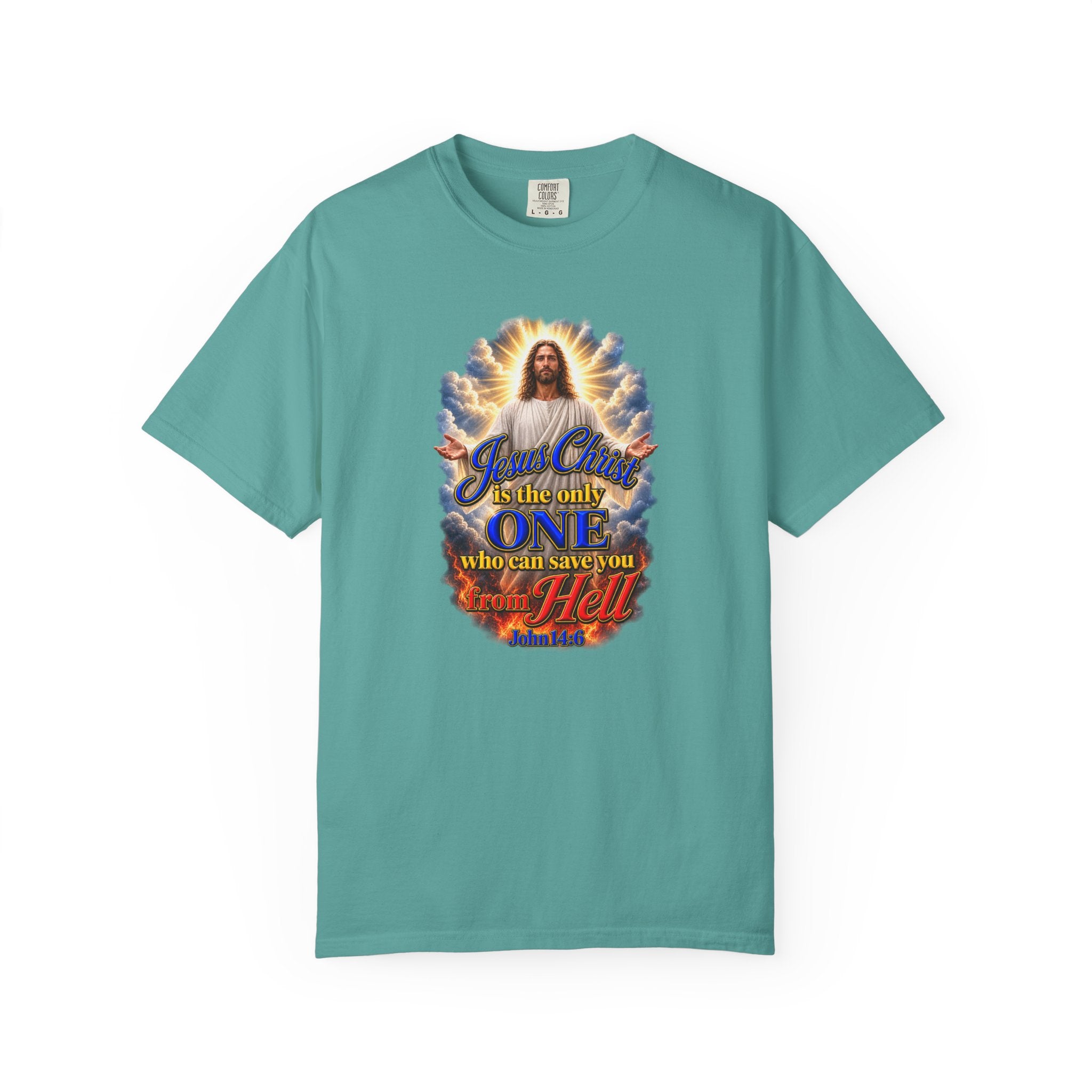 Christian Jesus Graphic T‑Shirt — "Jesus Christ is the only one who can save you from Hell" (Full Armor of God, Religious Faith Tee)