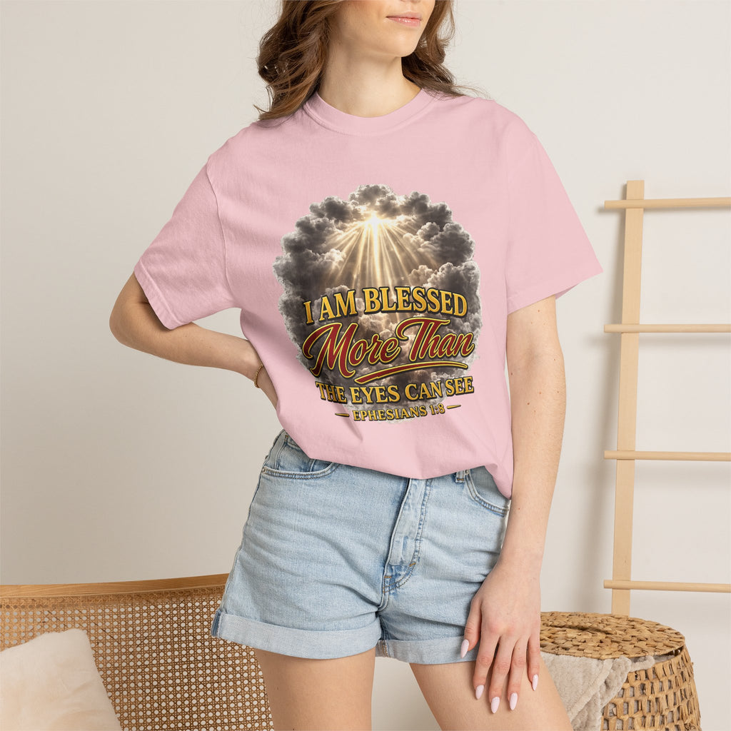 Blessed Beyond Sight T-Shirt — "I Am Blessed More Than The Eyes Can See" Christian Faith Tee