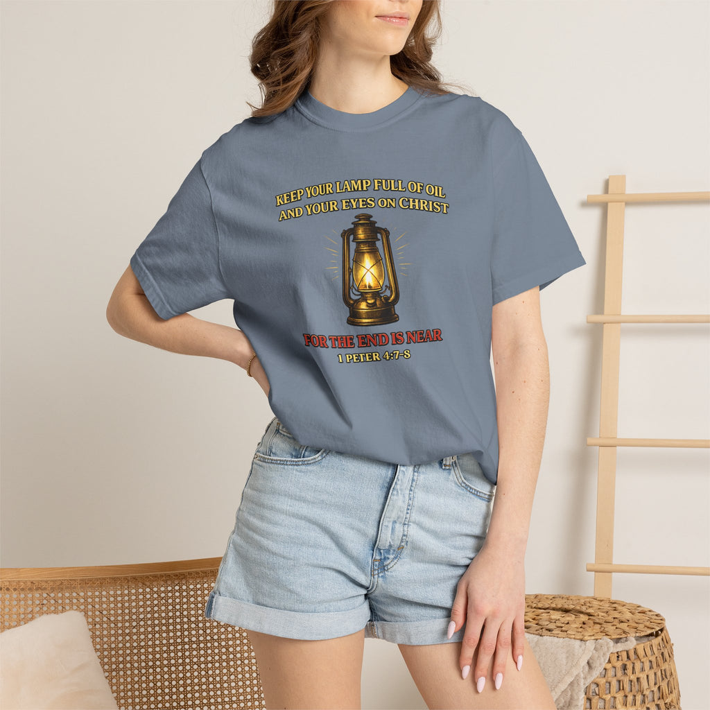 Christian Lantern T-Shirt — "Keep Your Lamp Full of Oil" Scripture Tee