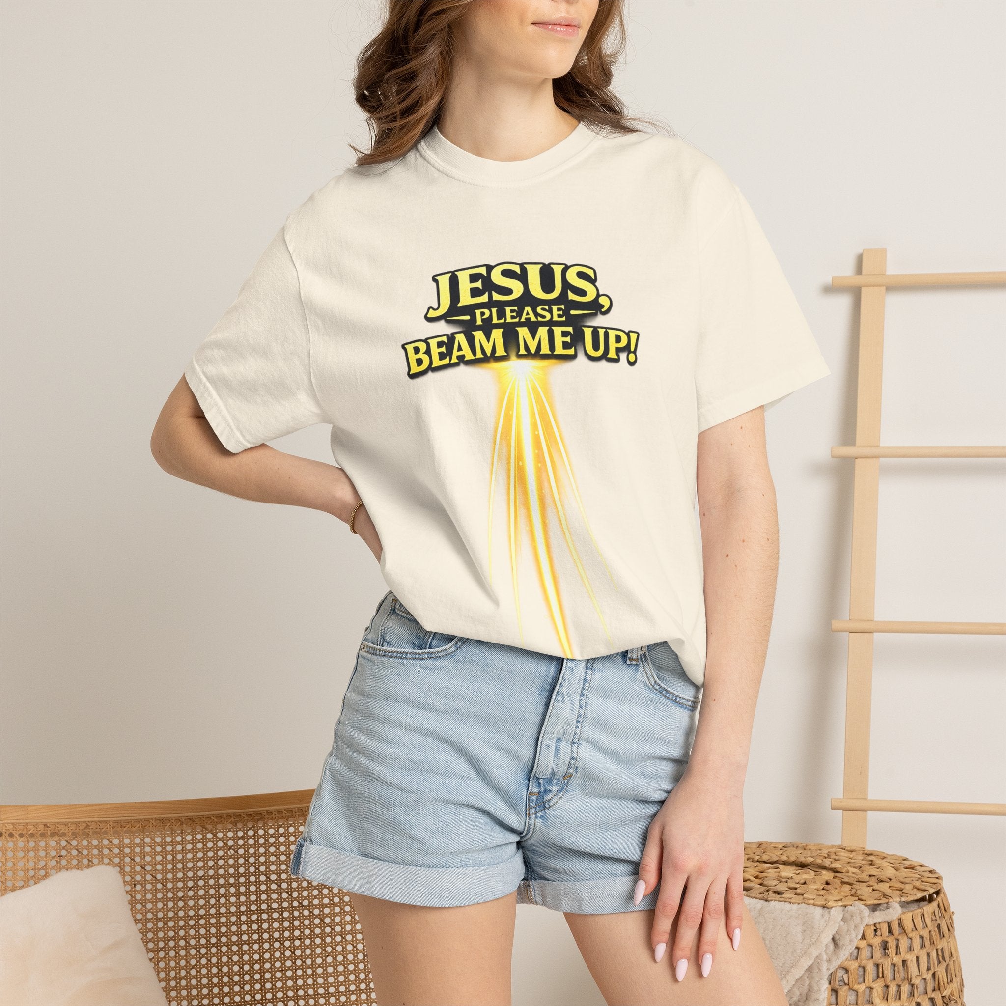 Jesus Please Beam Me Up T-Shirt — Christian Graphic Tee with Heavenly Beam