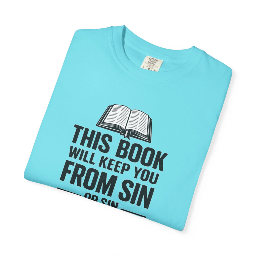Religious T-Shirt — "This Book Will Keep You From Sin" Christian Bible Tee