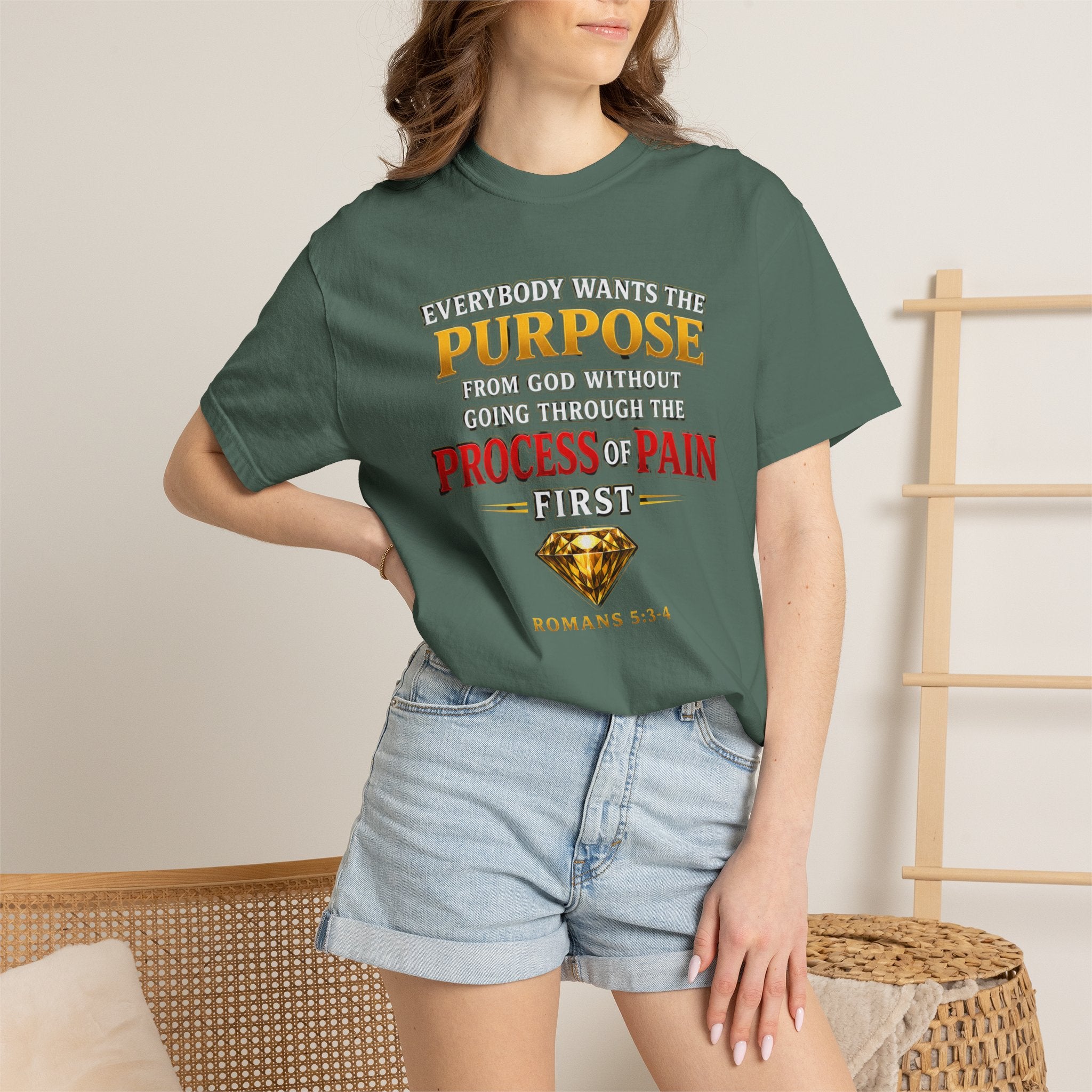 Purpose Through Pain T-Shirt — Romans 5:3-4 Inspirational Faith Tee