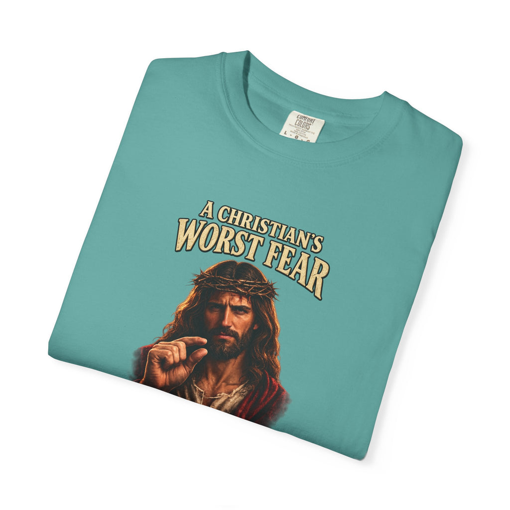 Christian T-Shirt "A Christian's Worst Fear" — Jesus Graphic Tee with "Full Armor of God" Back