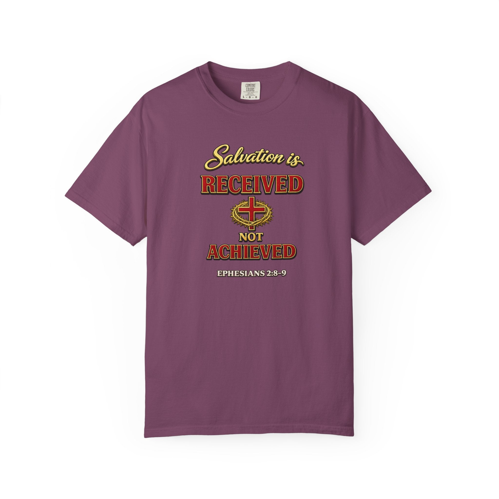 Faith T-Shirt — "Salvation Is Received Not Achieved" Christian Graphic Tee (Full Armor of God)