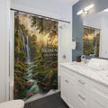 Genesis Nature Shower Curtain — "In the Beginning God Created" Biblical Landscape
