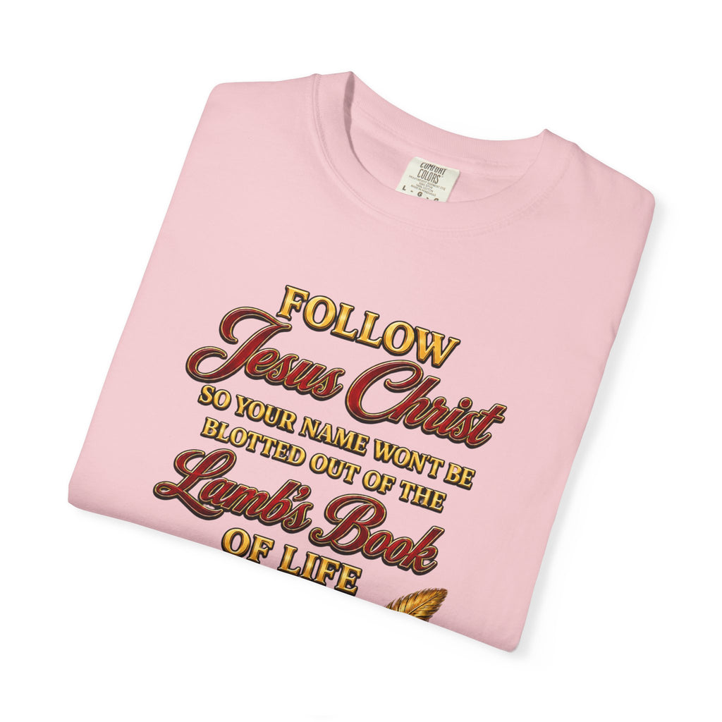 Christian T-Shirt - "Follow Jesus Christ" Bible Verse Graphic Tee (Book of Life)
