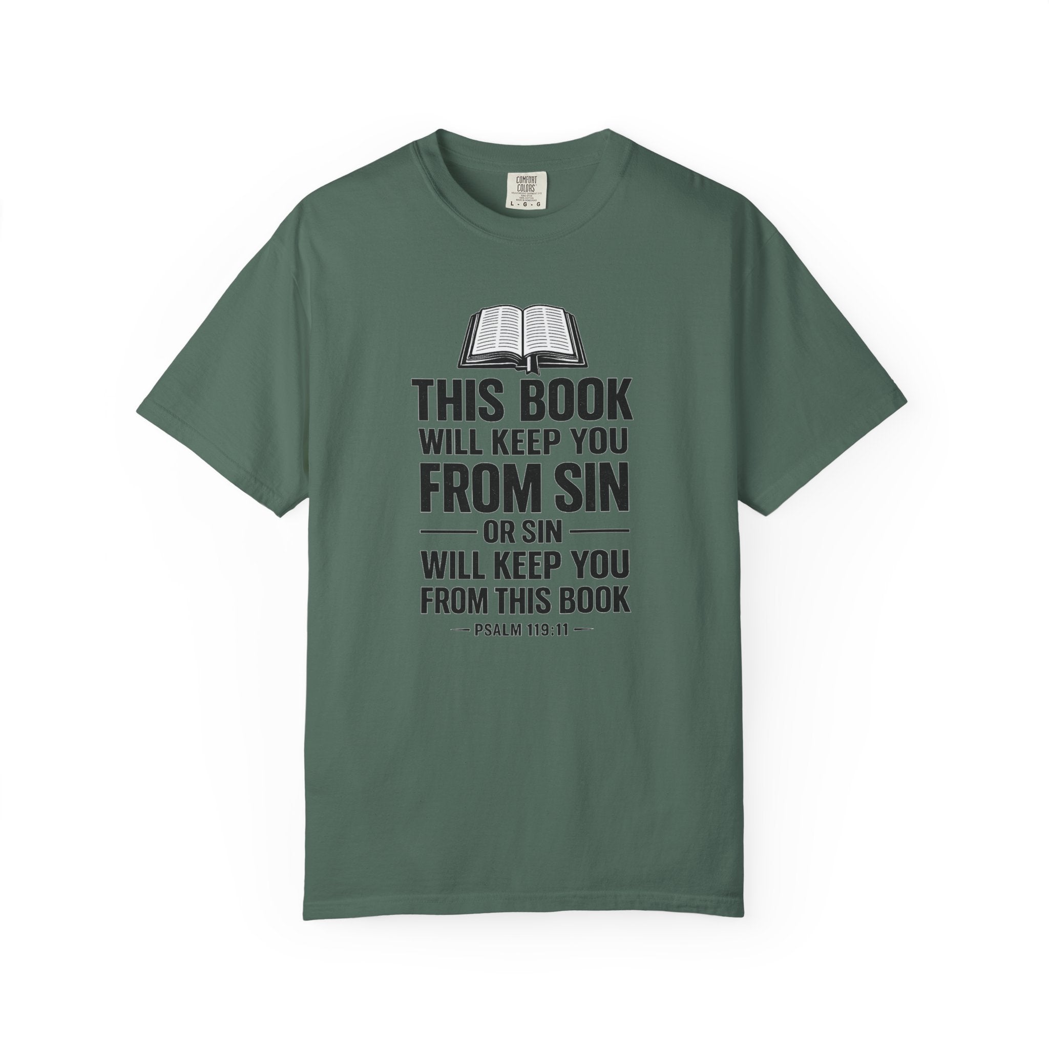 Religious T-Shirt — "This Book Will Keep You From Sin" Christian Bible Tee