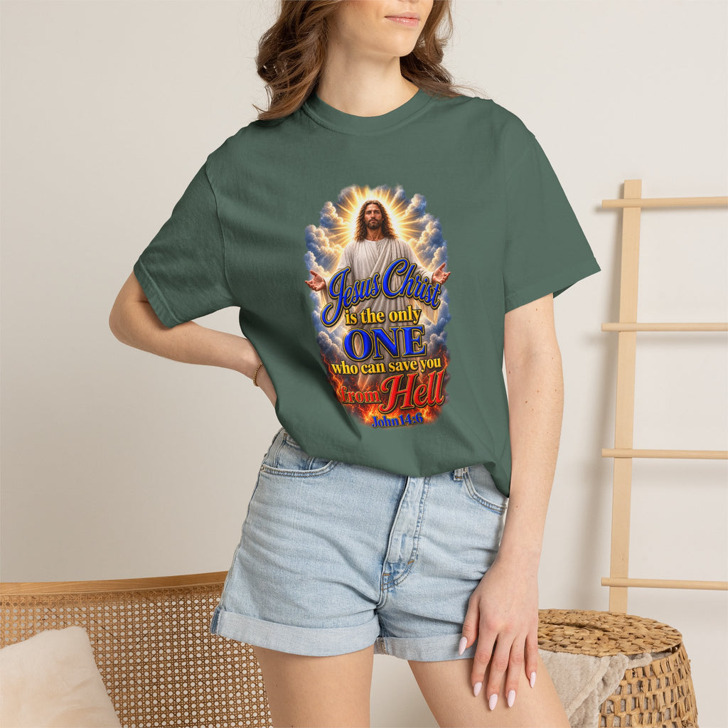 Christian Jesus Graphic T‑Shirt — "Jesus Christ is the only one who can save you from Hell" (Full Armor of God, Religious Faith Tee)