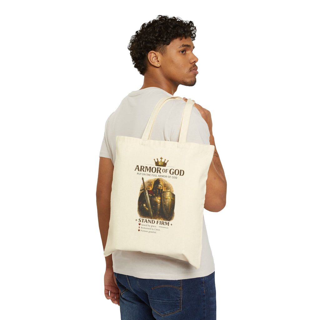 Armor of God Canvas Tote Bag — "Stand Firm" Christian Faith Tote