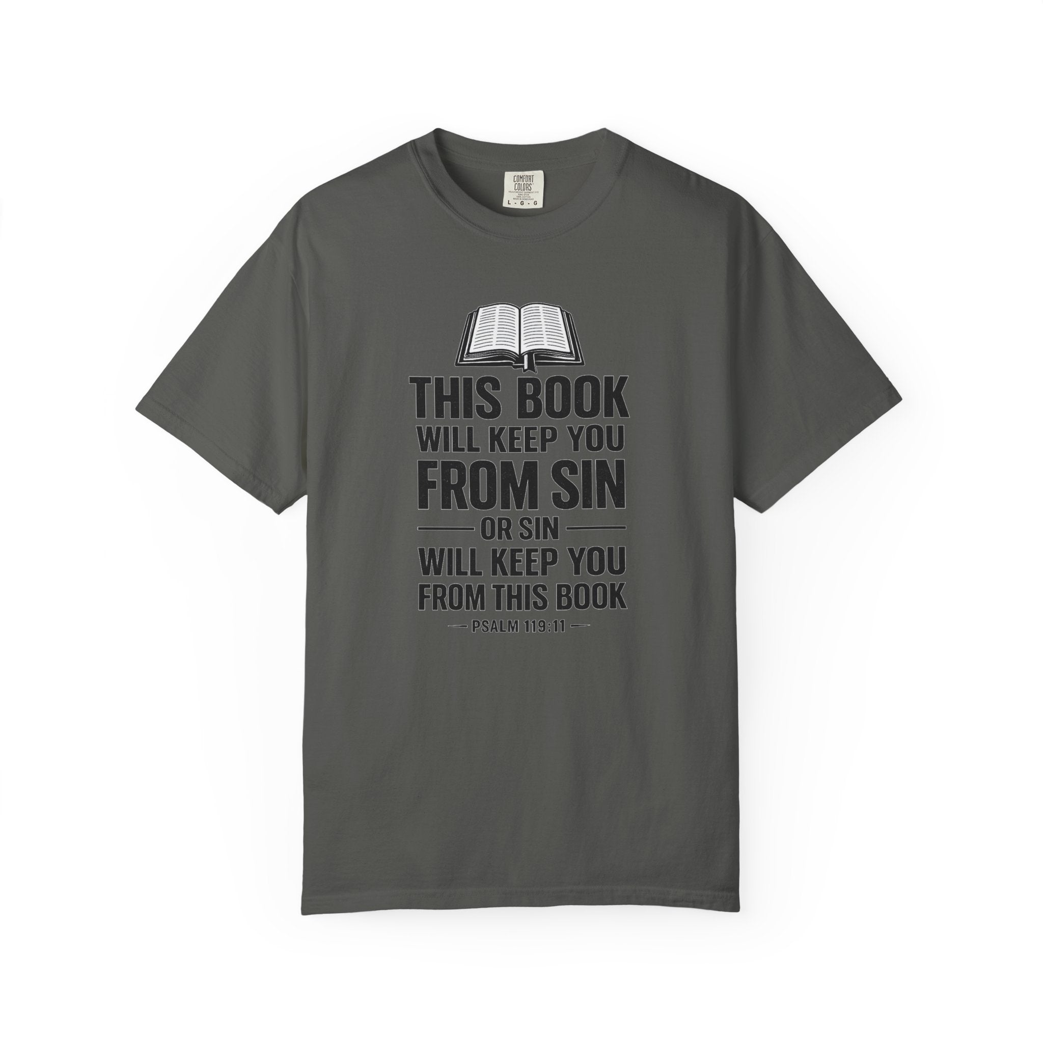 Religious T-Shirt — "This Book Will Keep You From Sin" Christian Bible Tee