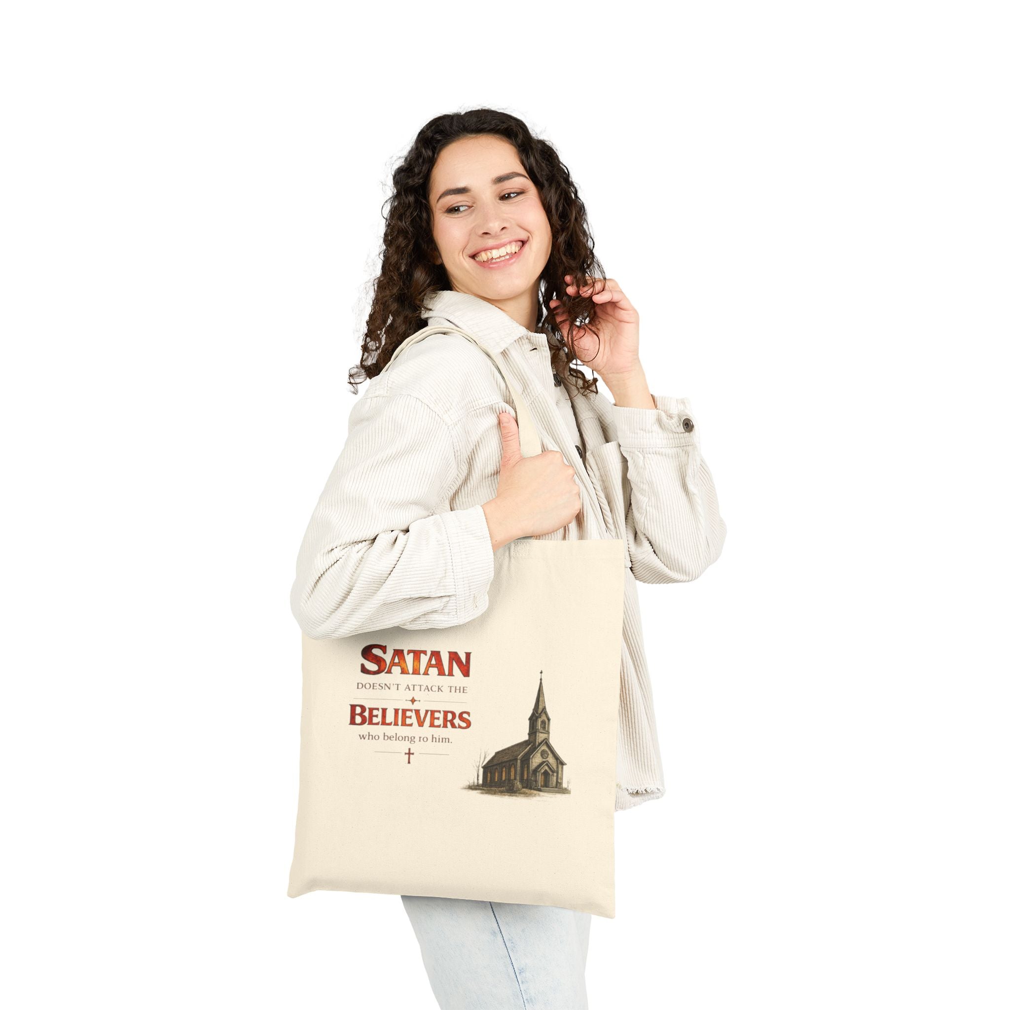 Tote Bag — “Satan Believers” Church Illustration Cotton Canvas Tote
