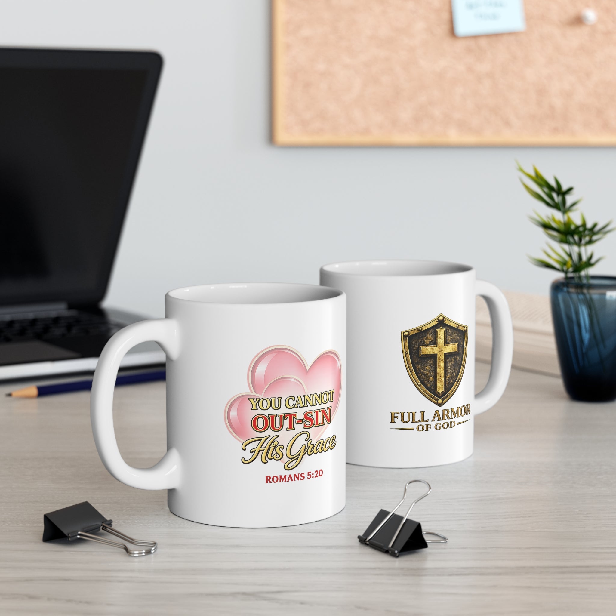 Christian Coffee Mug — "You Cannot Out-Sin His Grace" Romans 5:20 Inspirational 11oz