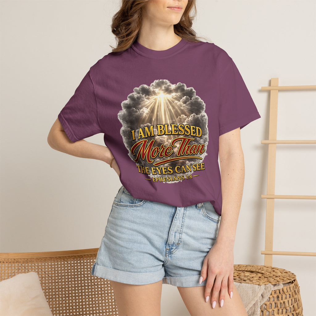 Blessed Beyond Sight T-Shirt — "I Am Blessed More Than The Eyes Can See" Christian Faith Tee