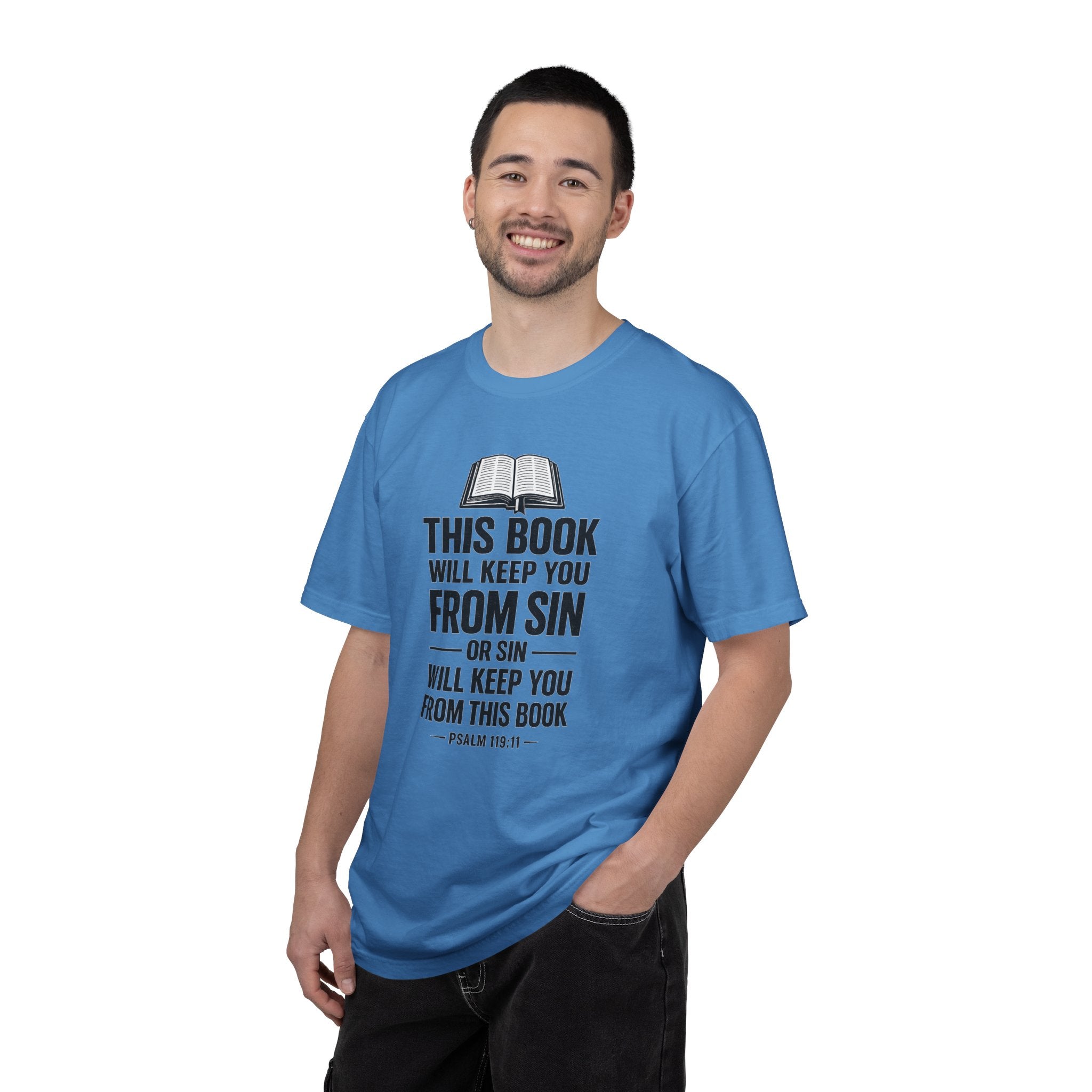 Religious T-Shirt — "This Book Will Keep You From Sin" Christian Bible Tee