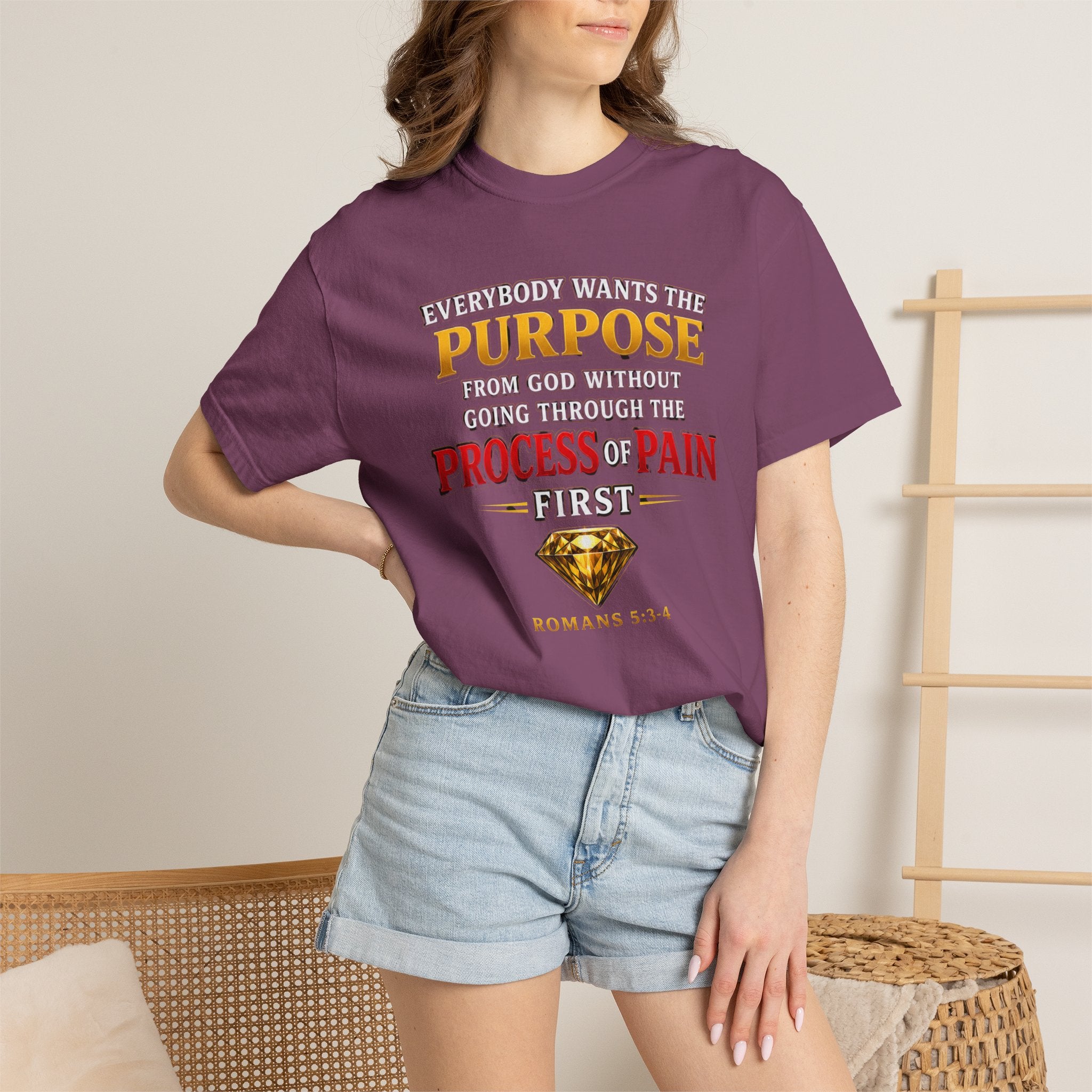 Purpose Through Pain T-Shirt — Romans 5:3-4 Inspirational Faith Tee